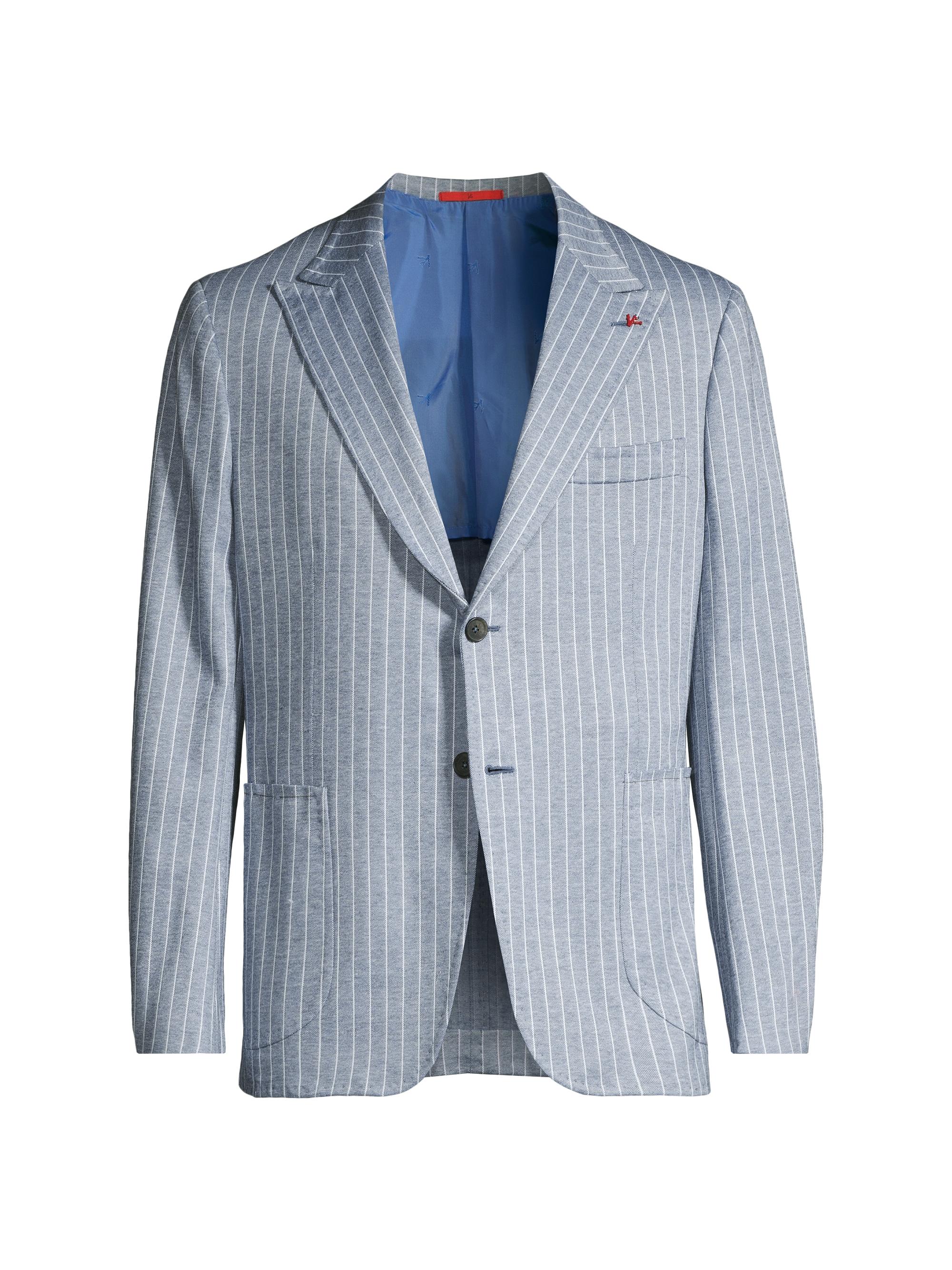 Isaia Men's Capri Pinstriped Single-Breasted Suit Jacket - Blue Piquet Stripe