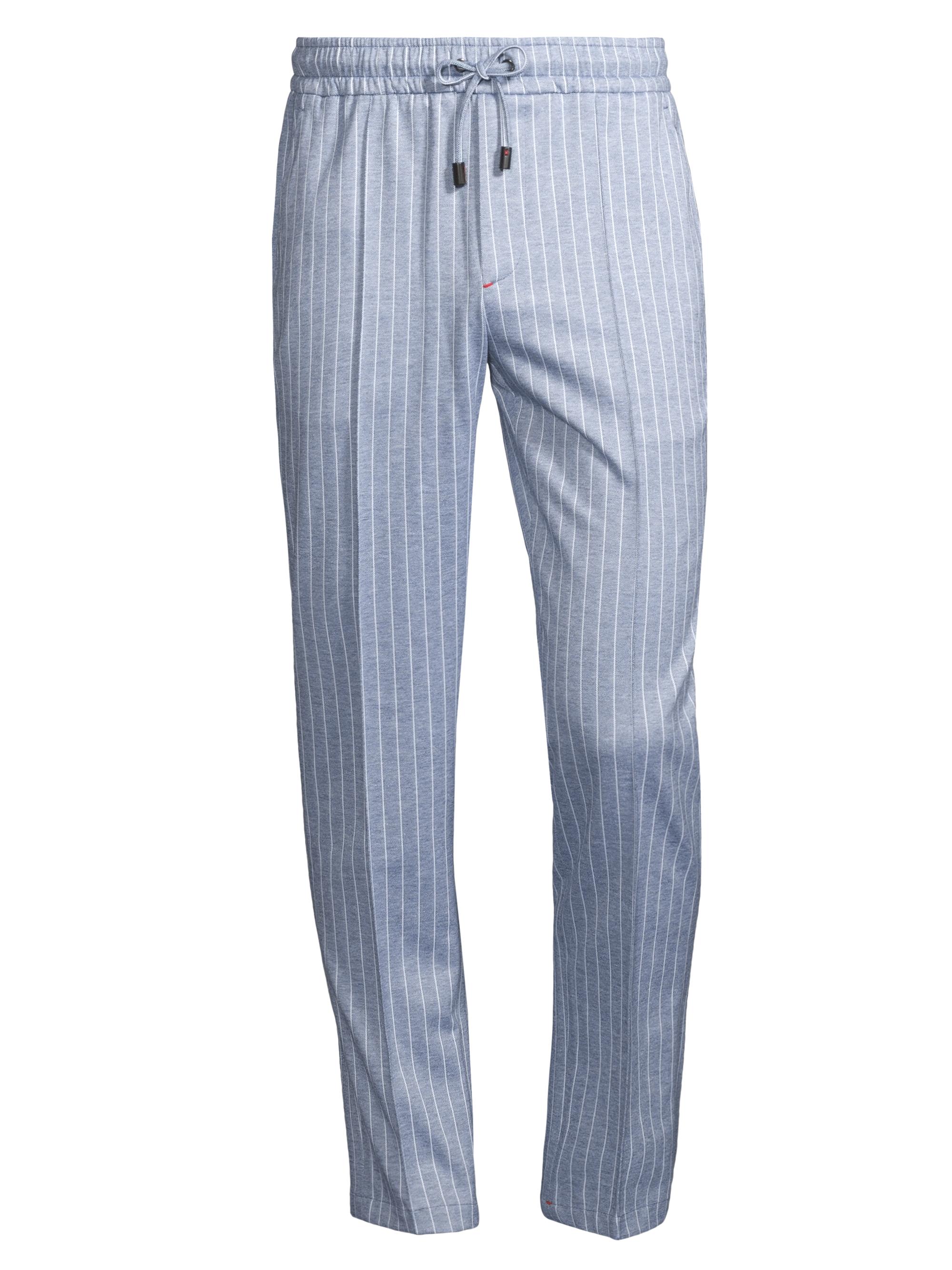 Isaia Men's Striped Cotton-Linen Drawstring Pants - Blue Stripe