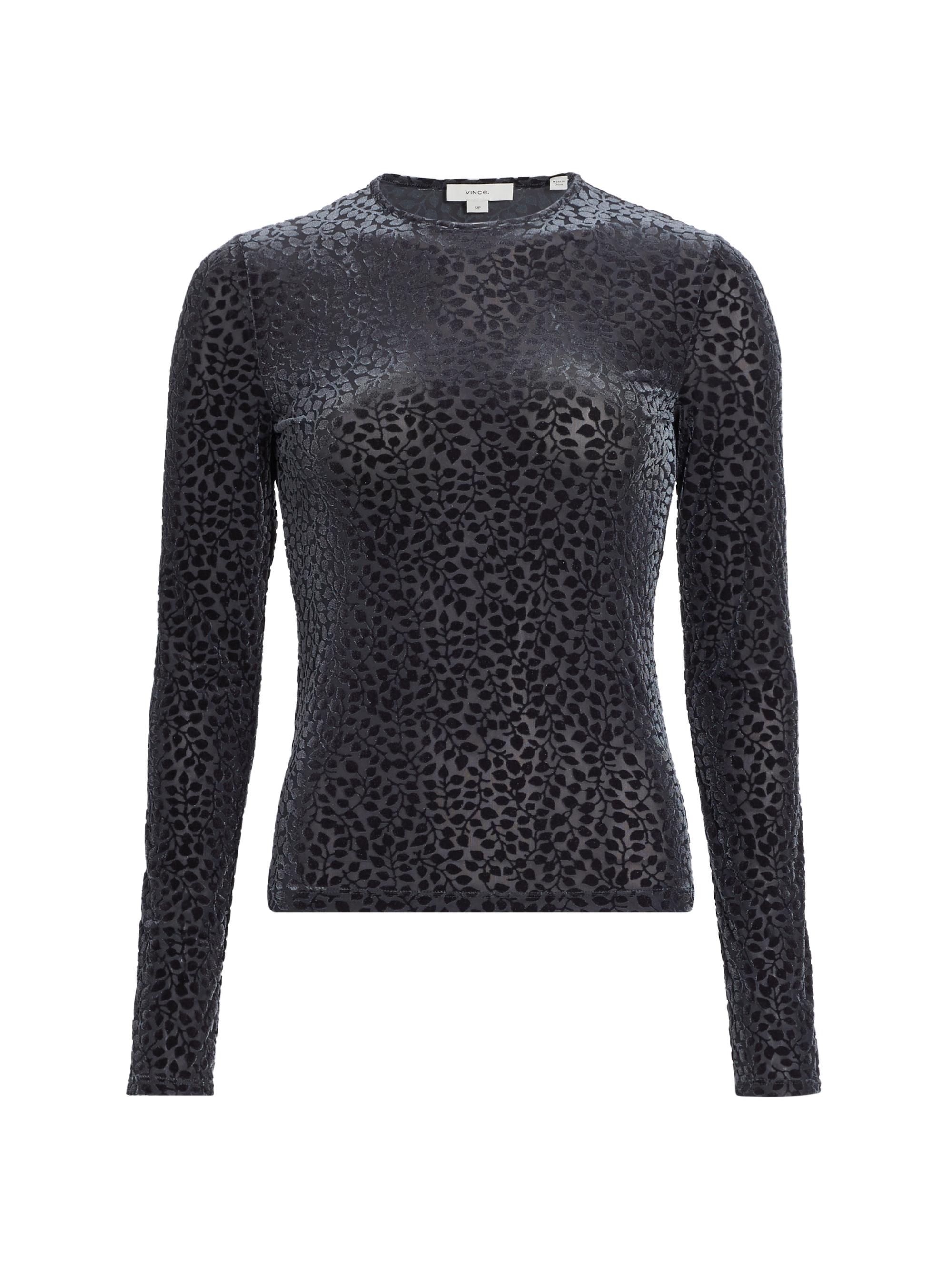 Vince Women's Long-Sleeve Velour Burnout Top - Obsidian