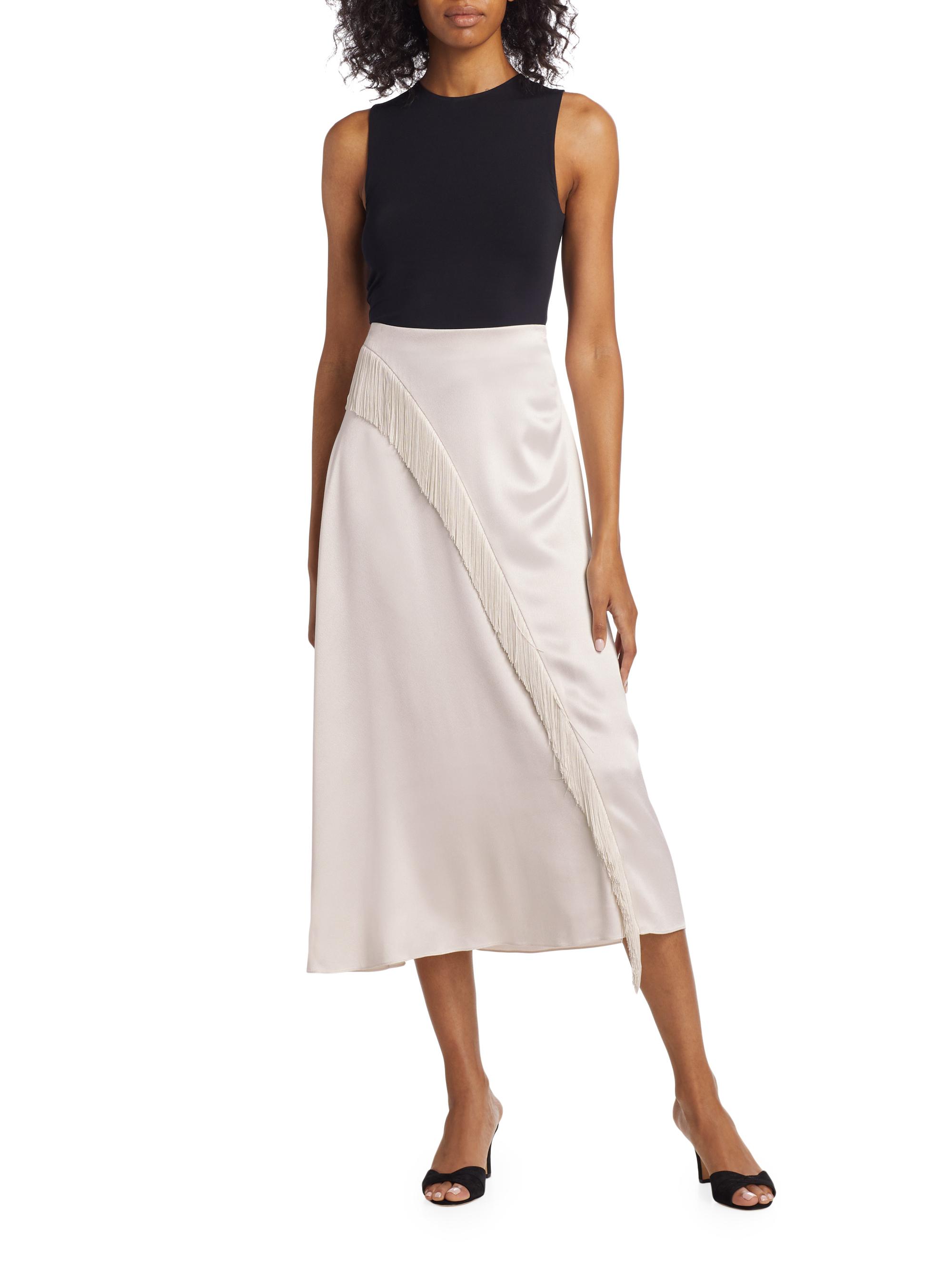 Vince Asymmetric Fringe Midi-Skirt | Saks Fifth Avenue