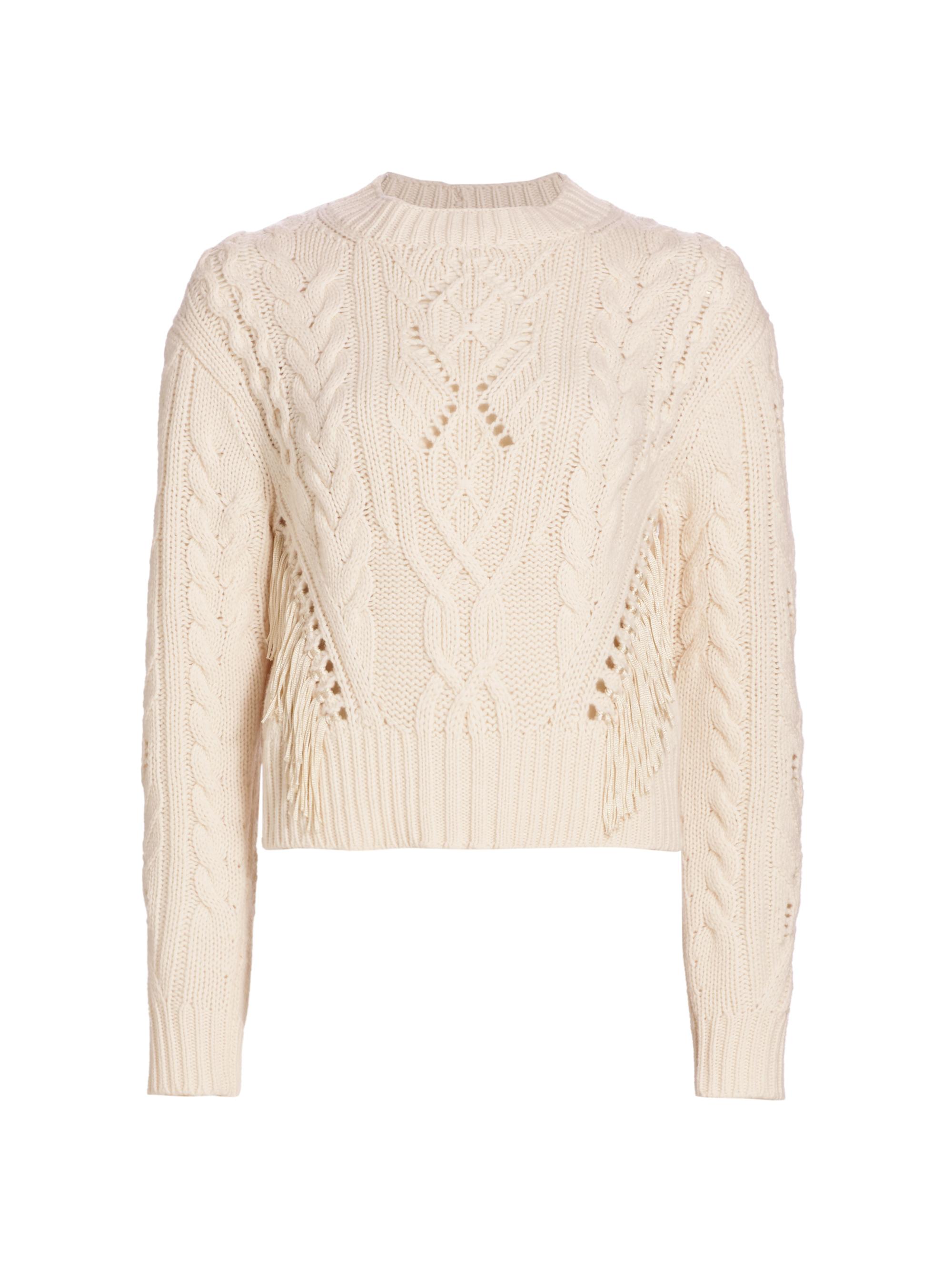 Vince Women's Fringe Cable-Knit Wool-Cashmere Sweater - Cream