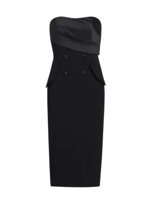 Shop Badgley Mischka Tuxedo Strapless Twill Midi-Dress | Saks Fifth Avenue