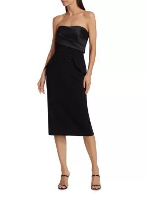 Shop Badgley Mischka Tuxedo Strapless Twill Midi-Dress | Saks Fifth Avenue