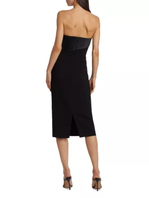 Shop Badgley Mischka Tuxedo Strapless Twill Midi-Dress | Saks Fifth Avenue