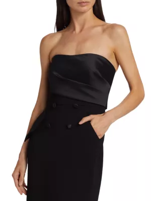 Shop Badgley Mischka Tuxedo Strapless Twill Midi-Dress | Saks Fifth Avenue