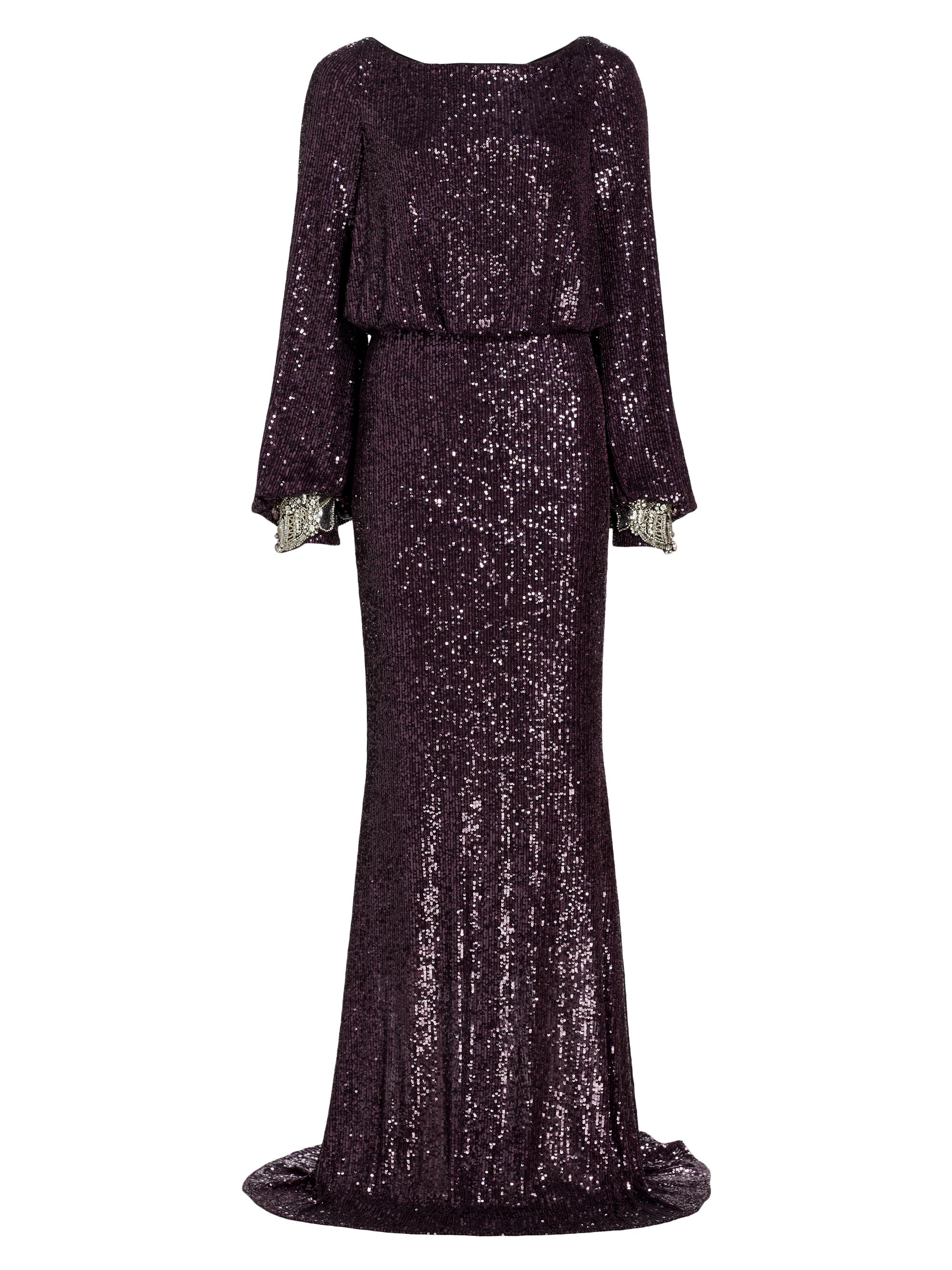 Badgley Mischka Women's Sequined Bateau Neck Blouson Gown - Eggplant