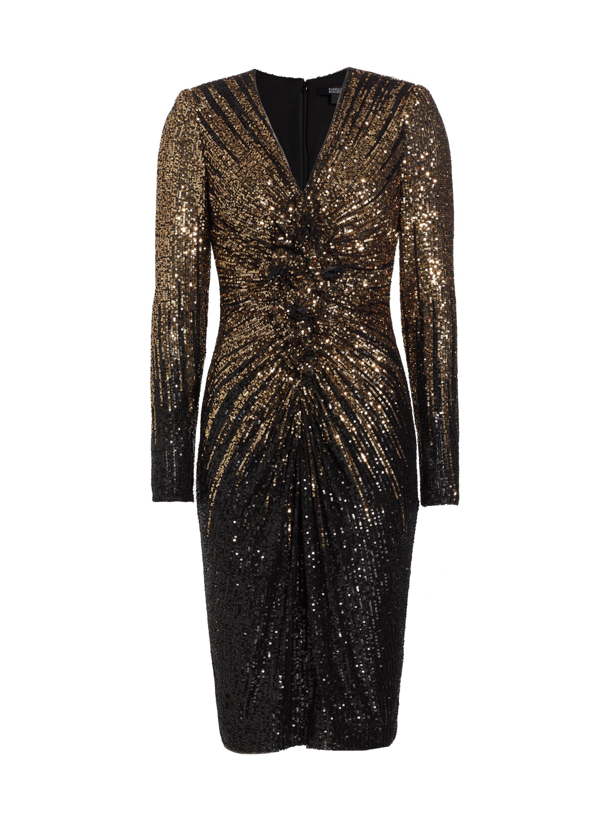 badgley mischka black sequin dress Badgley Mischka Mikado V-Neckline Quarter Bodice Below the Knee Pencil  Sequin Skirt Silhouette Dress main image 0