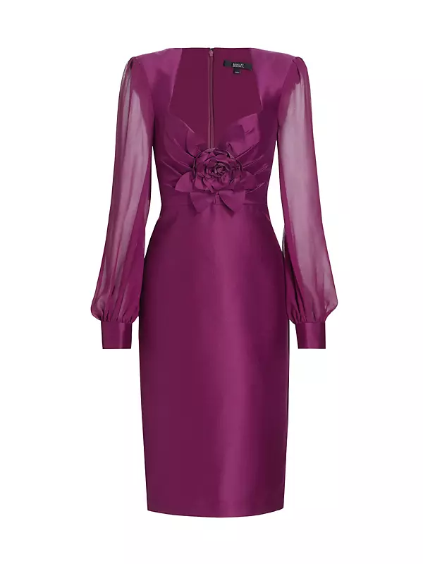 Shop Badgley Mischka Rose Satin Twill & Georgette Dress | Saks 