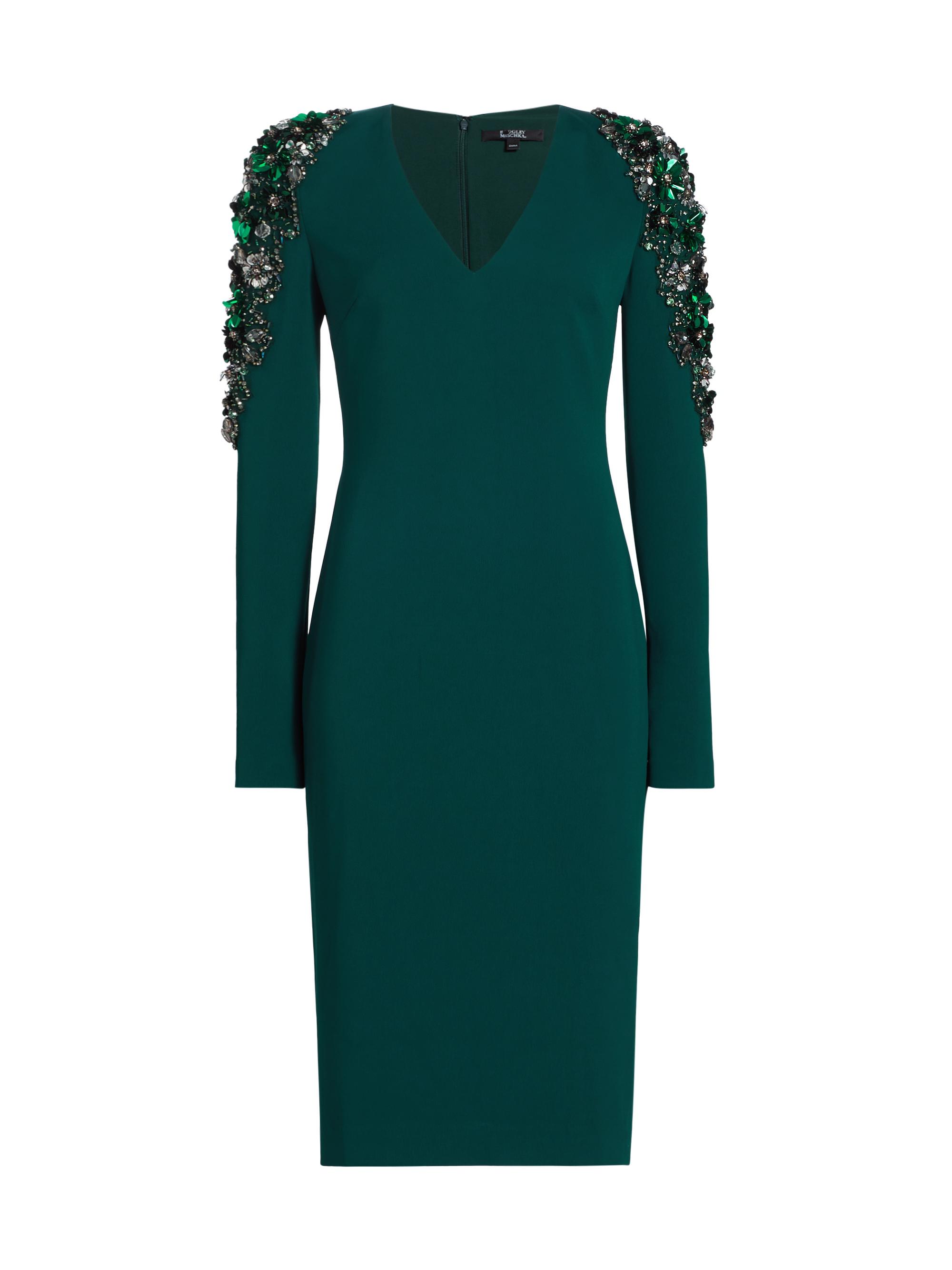 Badgley Mischka Women's Embellished V-Neck Sheath Dress - Teal