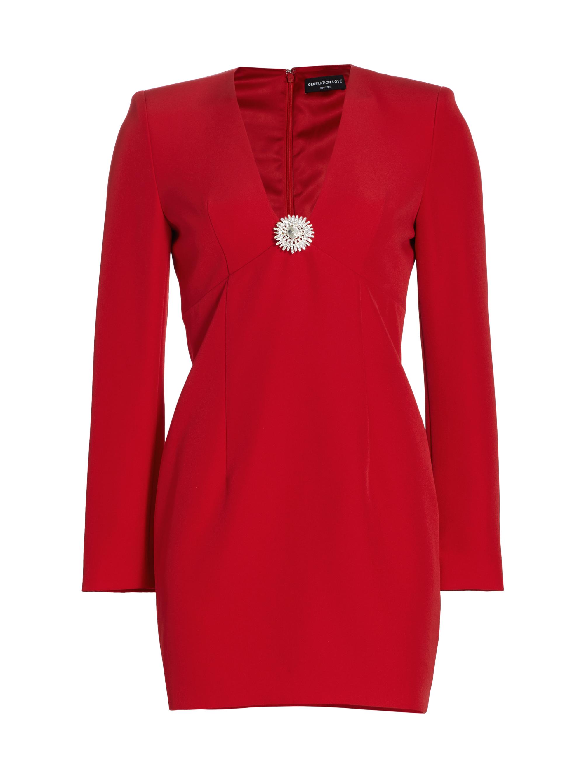 Generation Love Women's Lorenzo Crepe Brooch Sheath Dress - Rouge