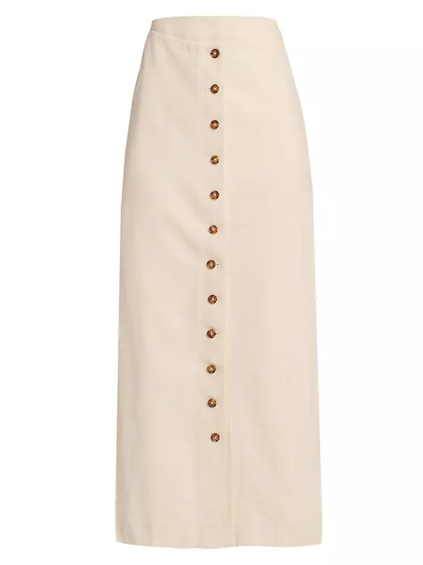 Atri Cotton-Blend Button-Front Midi-Skirt