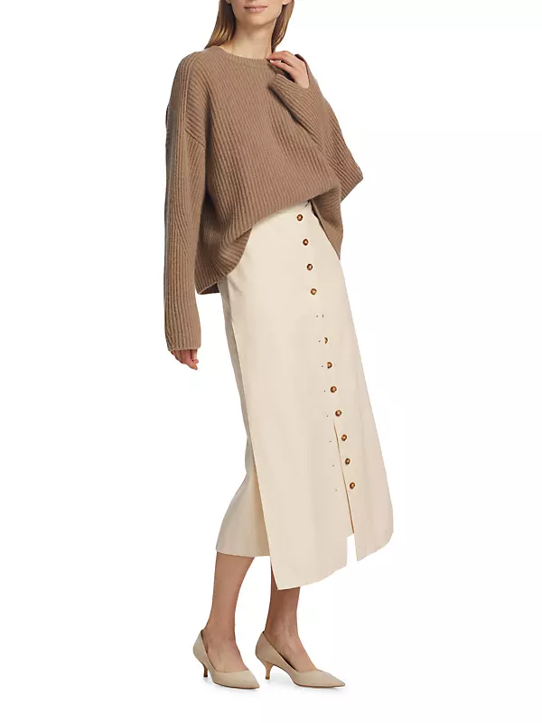Atri Cotton-Blend Button-Front Midi-Skirt