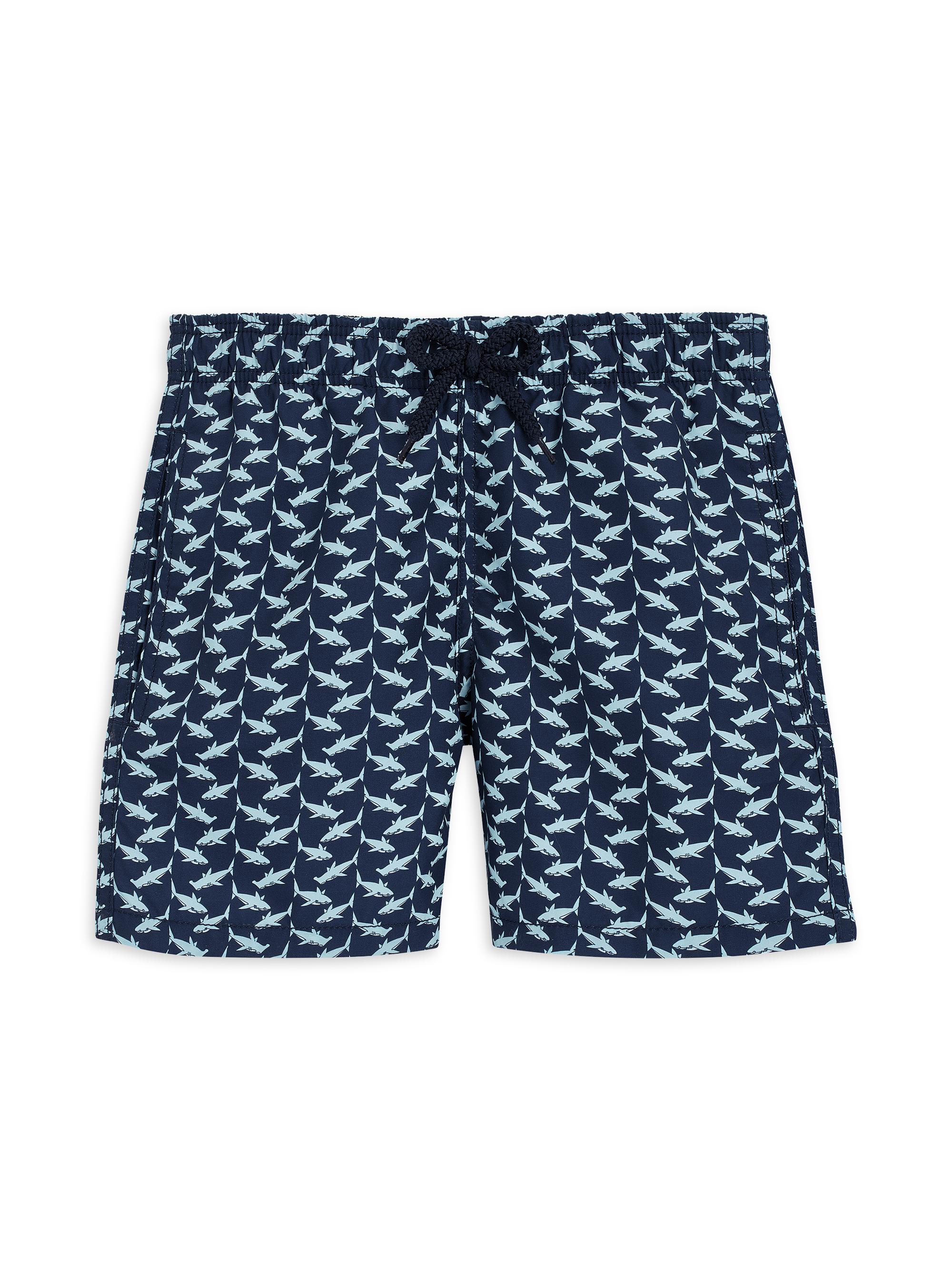Vilebrequin Little Boy's & Boy's Net Sharks Print Swim Trunks - Blue Marine
