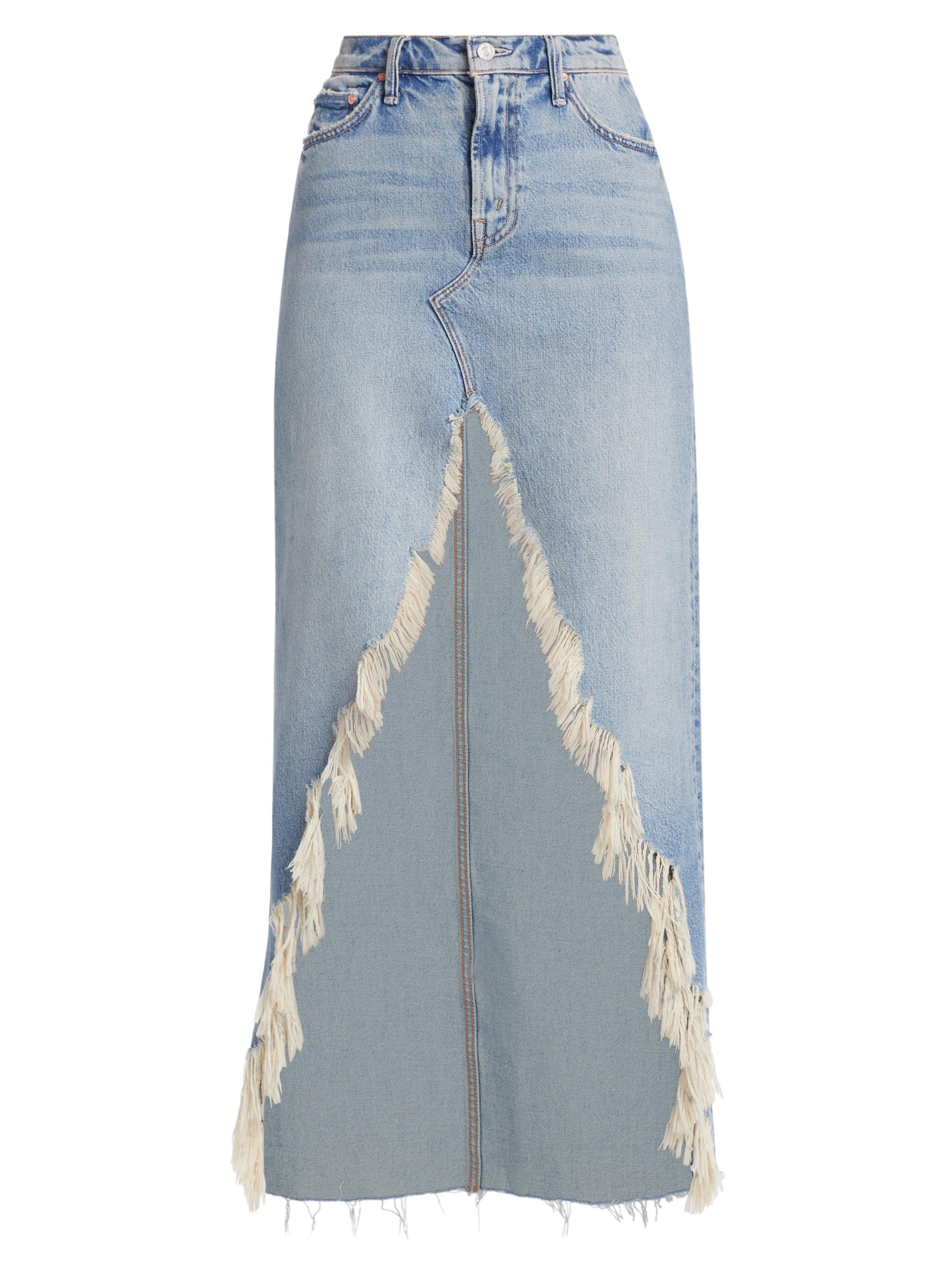 Mother The Ditcher Frayed Denim Maxi Skirt | Saks Fifth Avenue