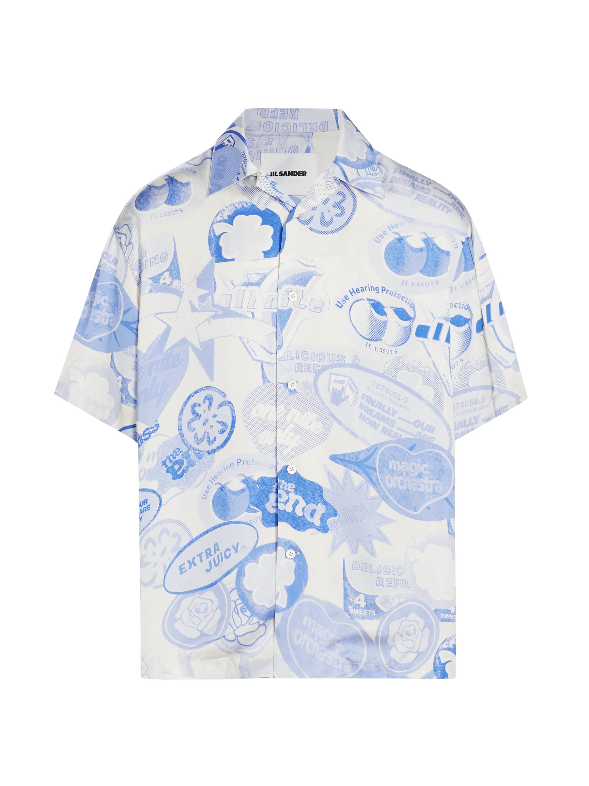 Jil Sander Men's Graphic Boxy-Fit Camp Shirt - Blue Toile