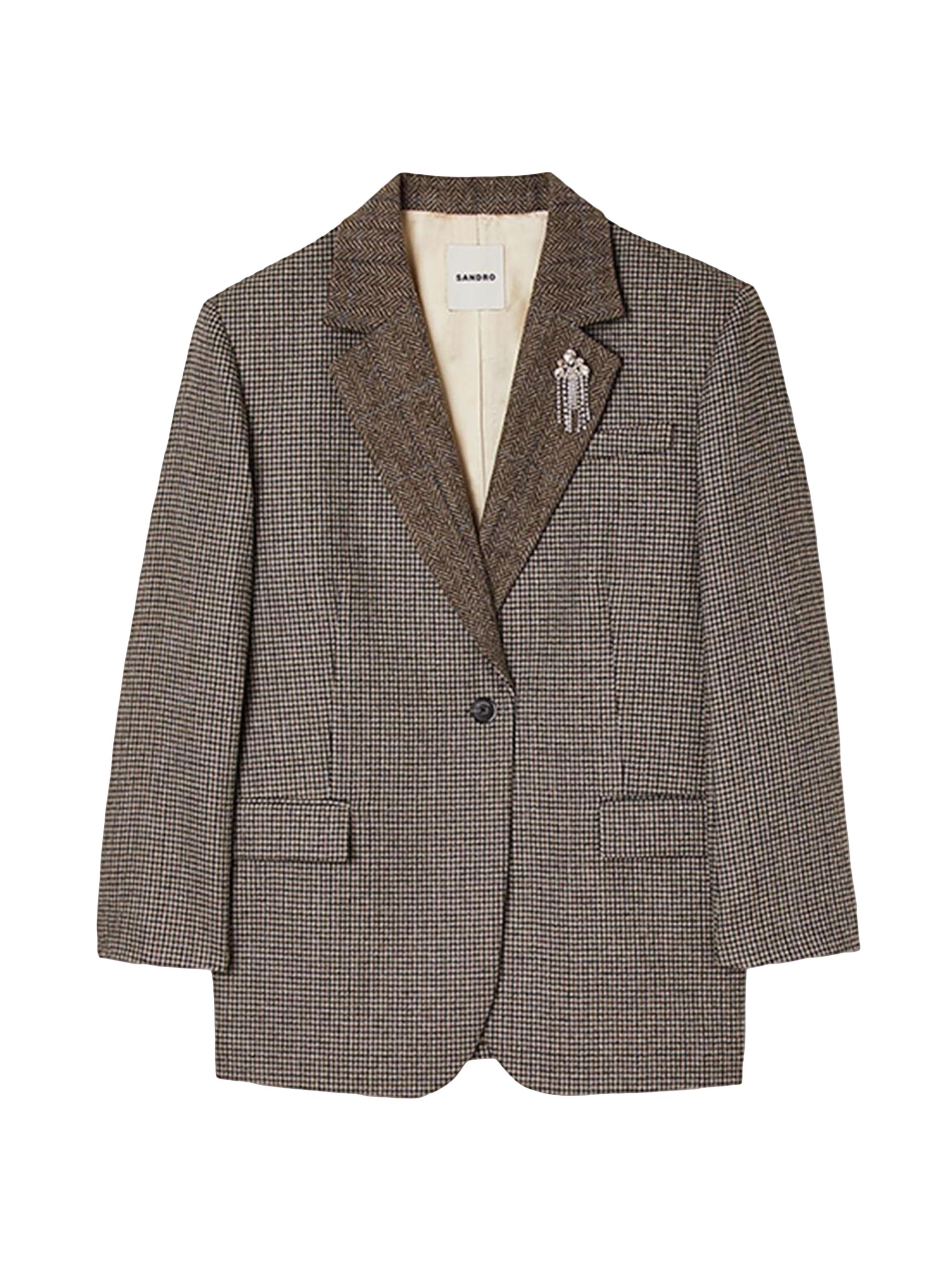 ジャケット・アウター SANDRO Long Houndstooth Coatigan Long