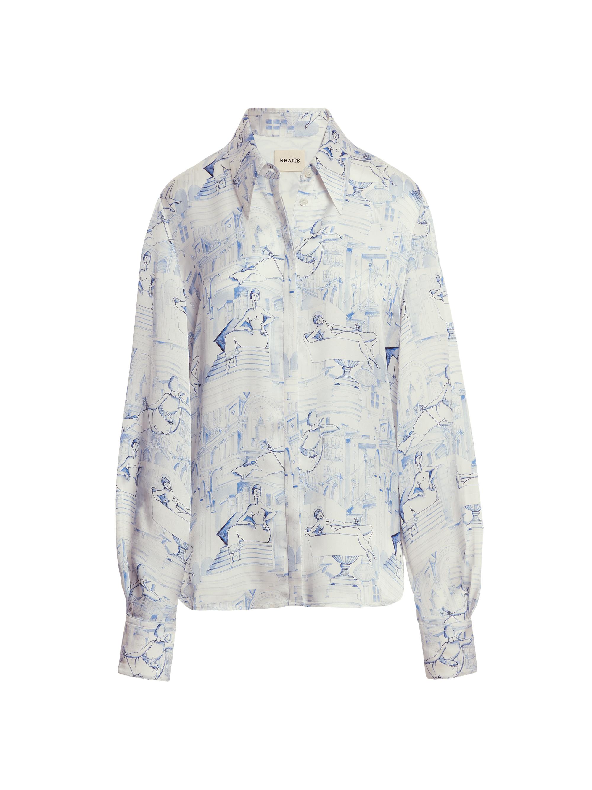 Khaite Women's Minta Printed Oversized Shirt - Cream Blue