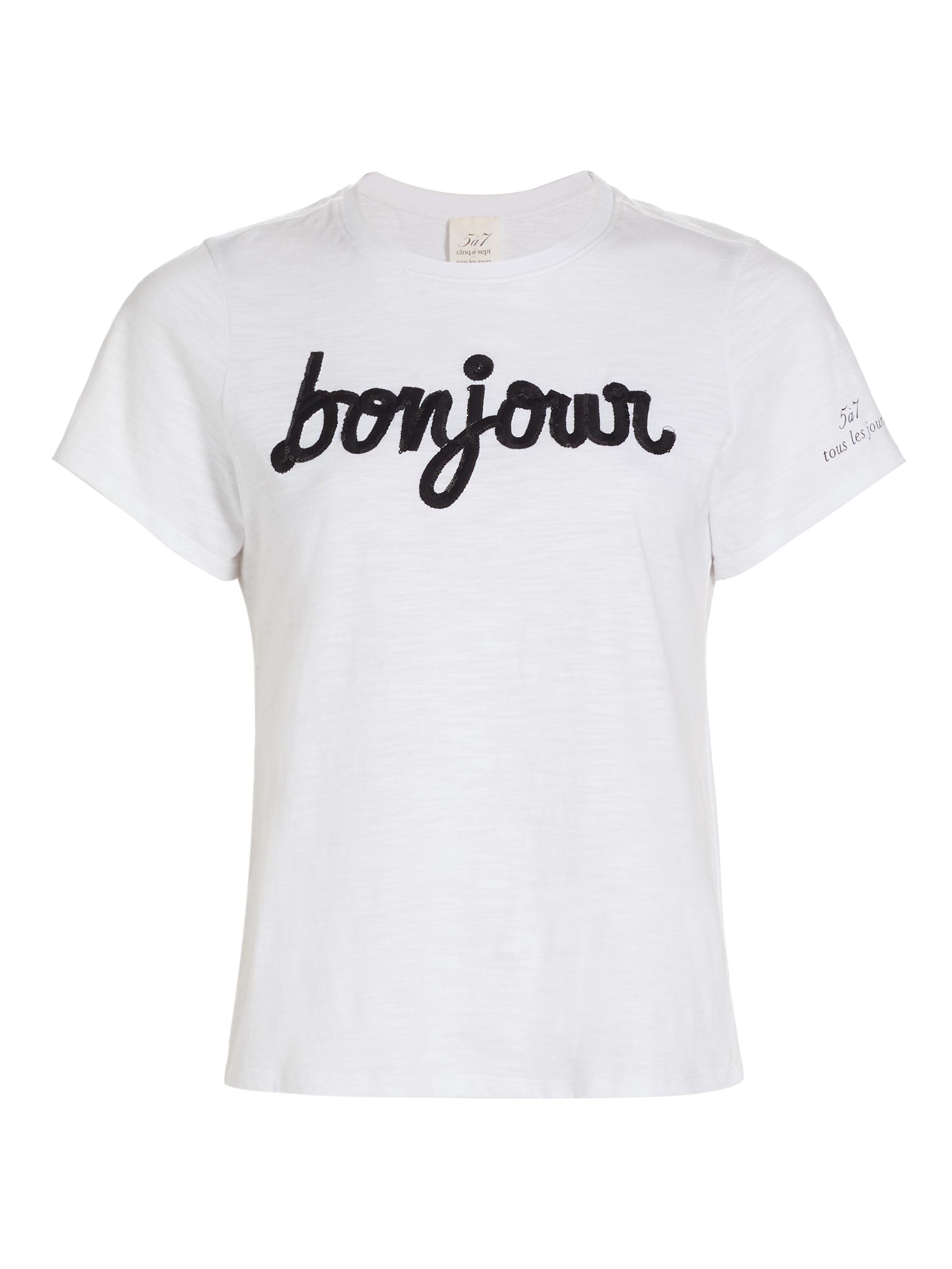 Cinq à Sept Women's Bonjour Sequined Slub Cotton T-Shirt - White Black
