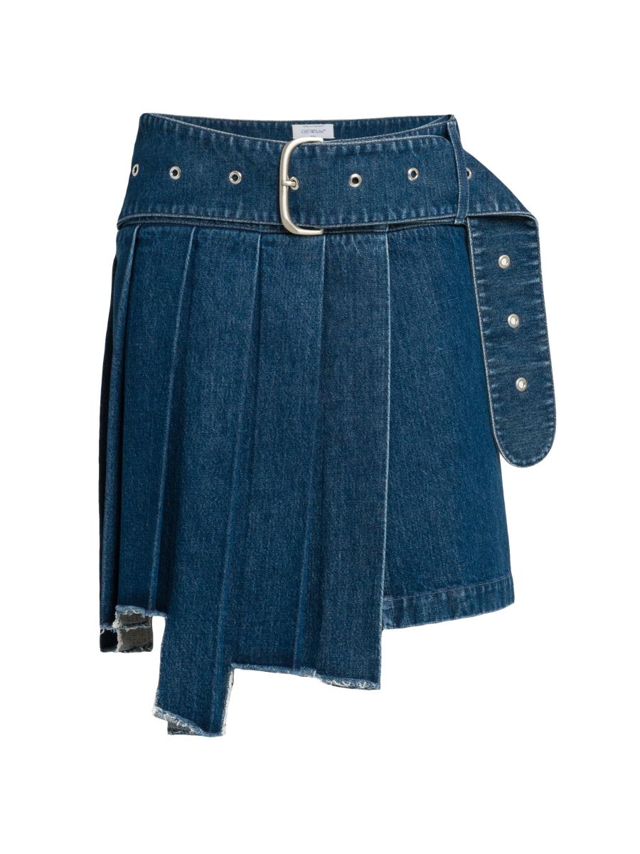 Off-White Belted Pleated Denim Skirt | Saks Fifth Avenue