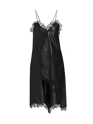 Nappa Leather Lace Slip Midi-Dress