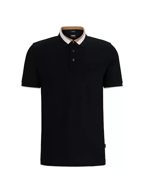 Shop BOSS Mercerized Cotton Polo Shirt with Signature Stripe Collar ...