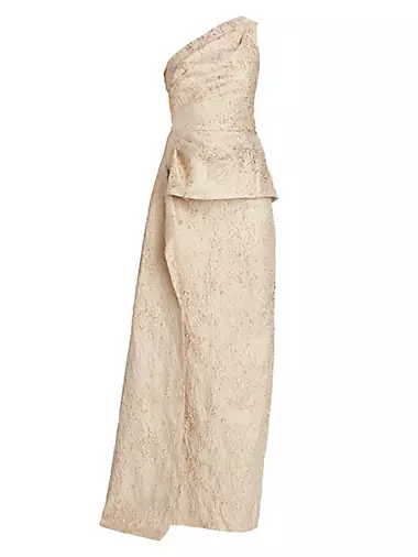 One-Shoulder Metallic Jacquard Gown