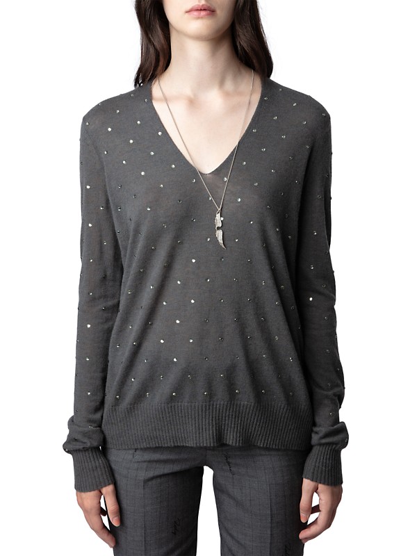 Shop Zadig & Voltaire Elya Embellished Cashmere Sweater Shop Zadig & Voltaire Elya Embellished Cashmere Sweater