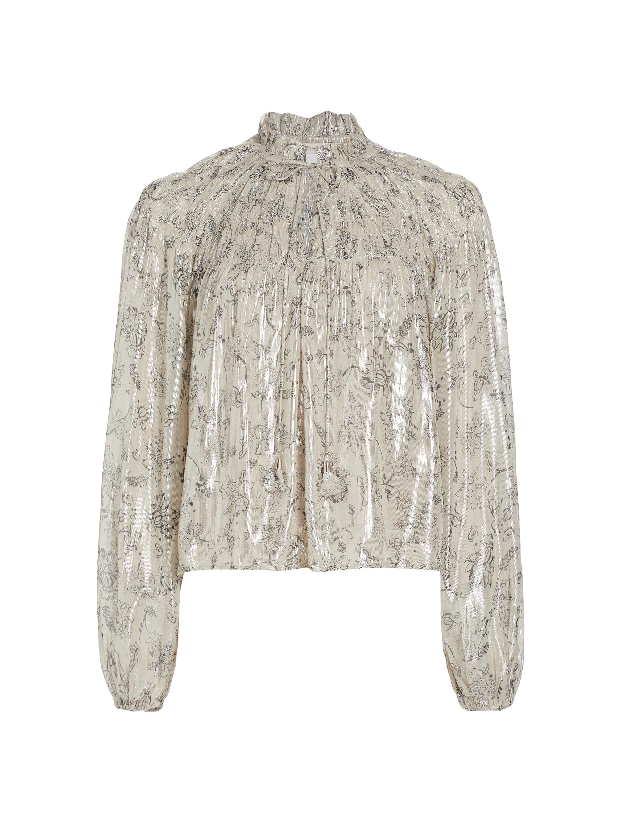 Love the Label Women's Meredith Smocked Metallic Top - Sabina Lurex Print