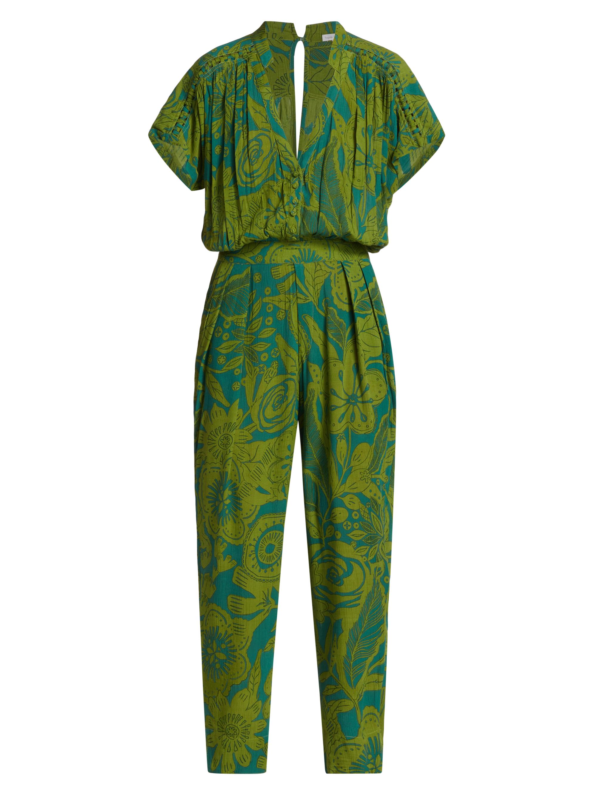Poupette St Barth Women's Becky Palm Tapered Jumpsuit - Green Gauguin
