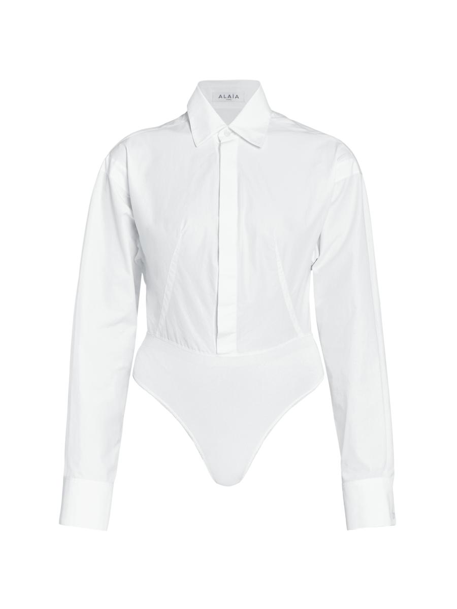 【おまけ付】 Shirt Long-Sleeve Cotton-Blend Alaïa Bodysuit Fifth Saks | トップス
