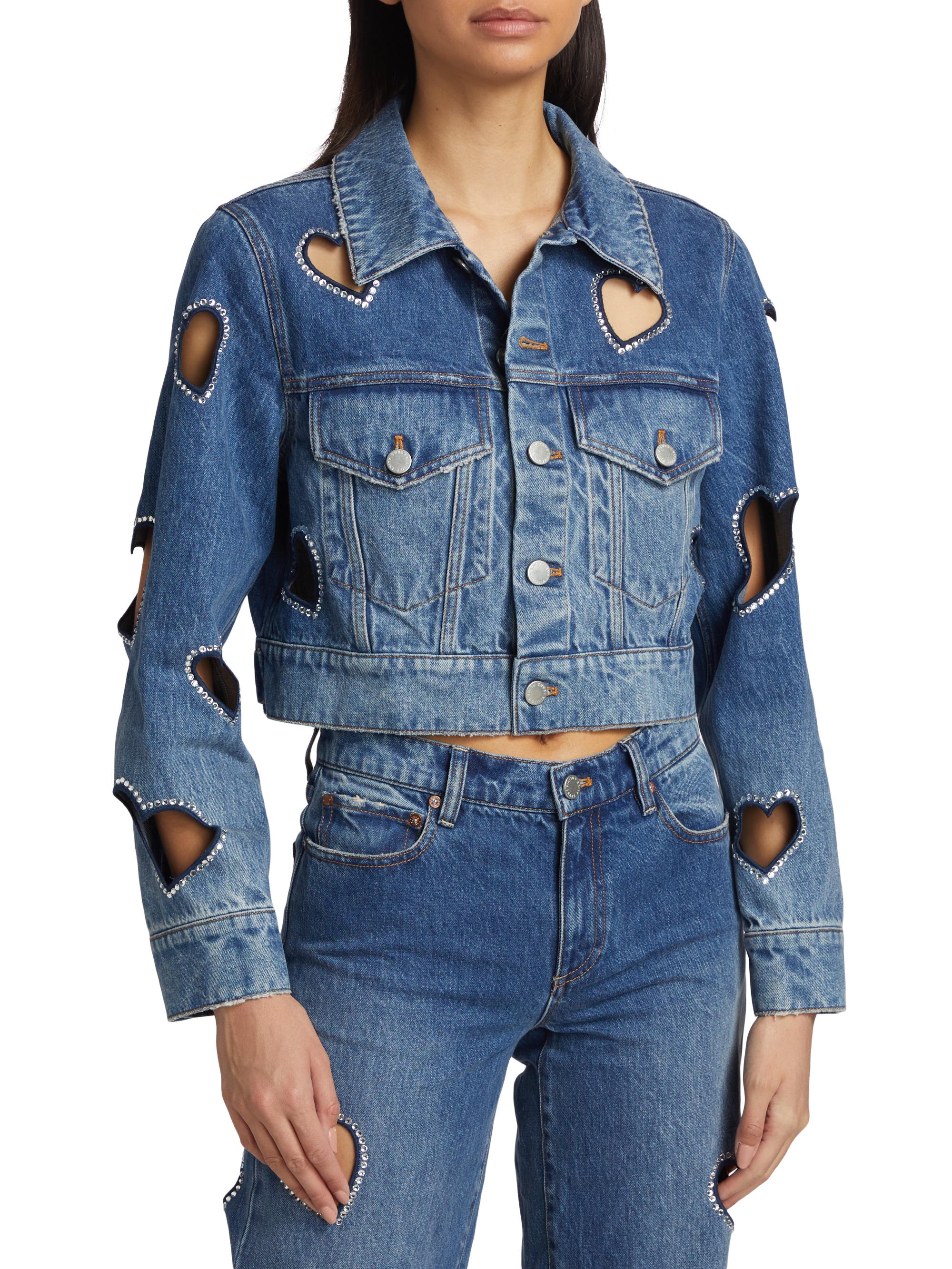 アリスアンドオリビア　デニムジャケット　ハート　カット　ラインストーン　XL Alice + Olivia Jeff Heart Cut-Out Denim Jacket | Saks Fifth Avenue