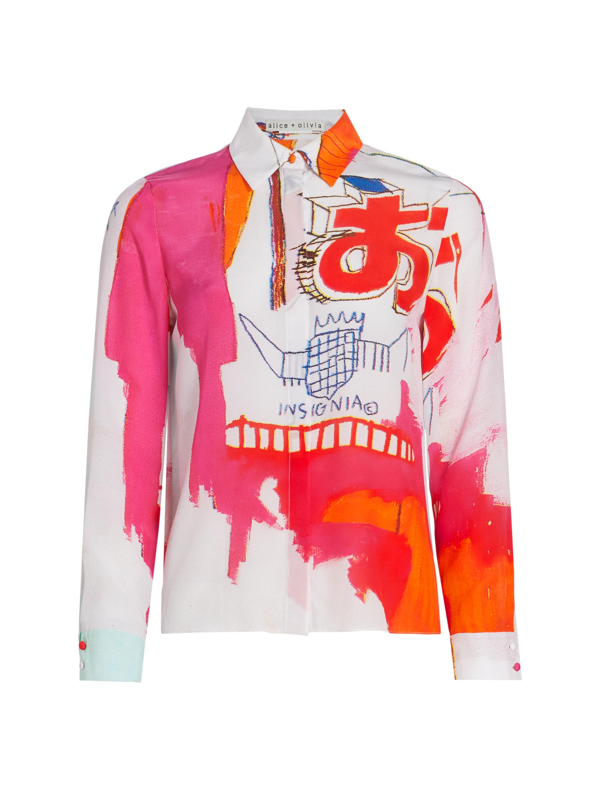 Alice + Olivia Women's  X Basquiat Willa Silk Button-Up Shirt - Insignia