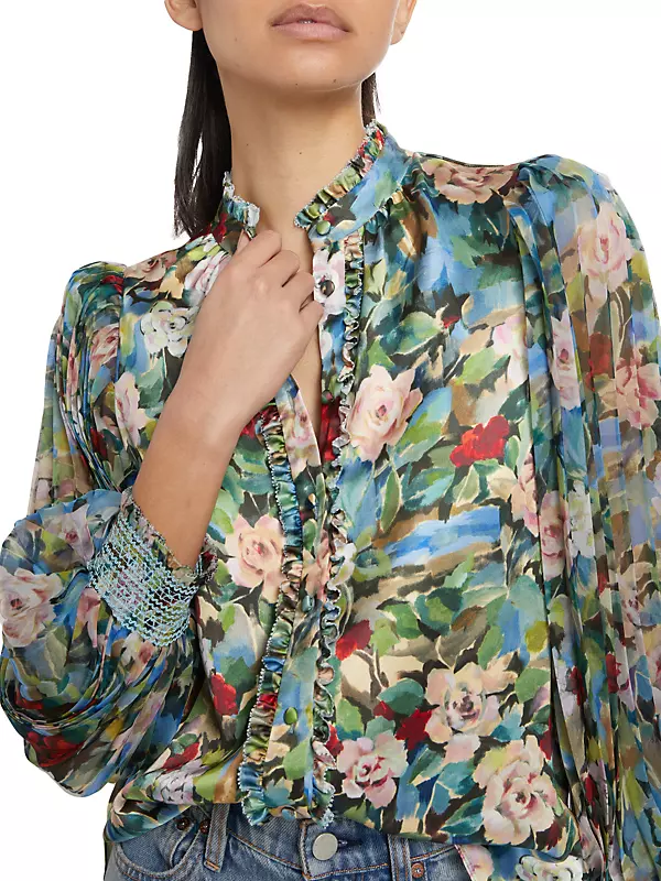 Shop Alice + Olivia Ilan Floral Ruffle Shirt | Saks Fifth Avenue