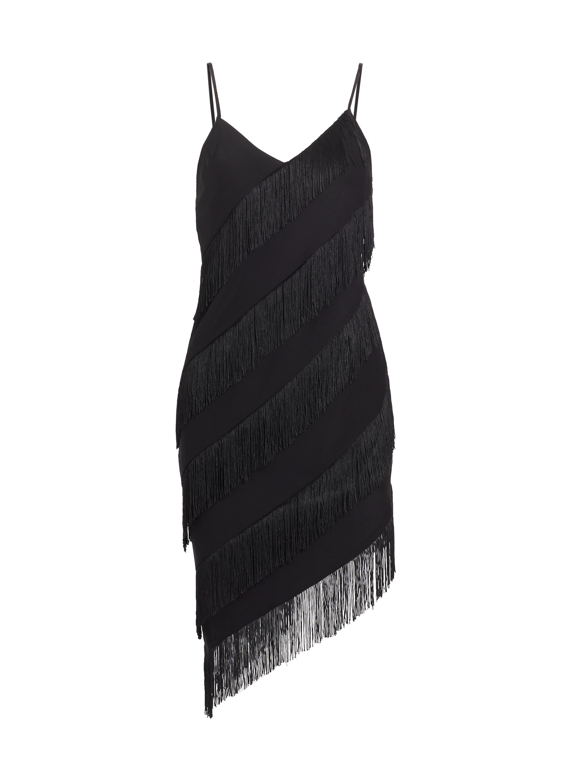 Amanda Uprichard Women's Belladonna Fringed Asymmetric Midi-Dress - Black