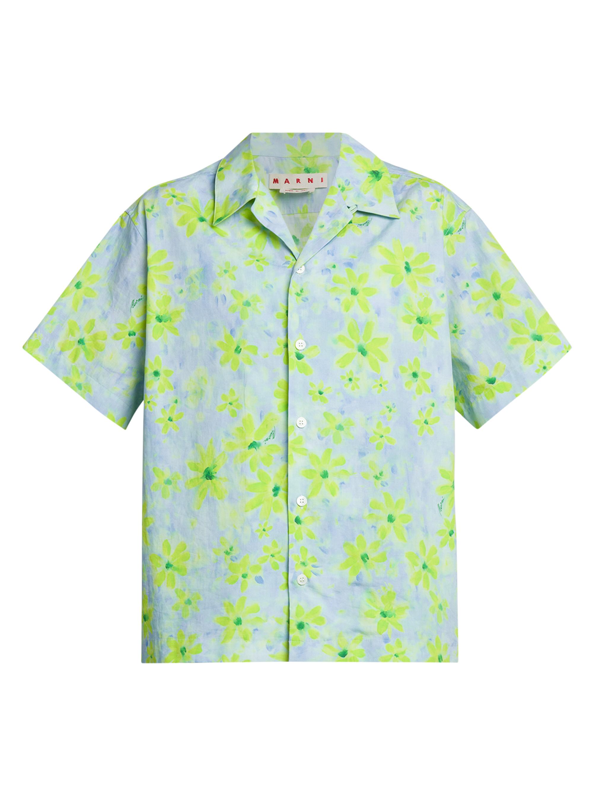 Marni Women's Floral Short Sleeve Cotton Shirt - Aquamarine