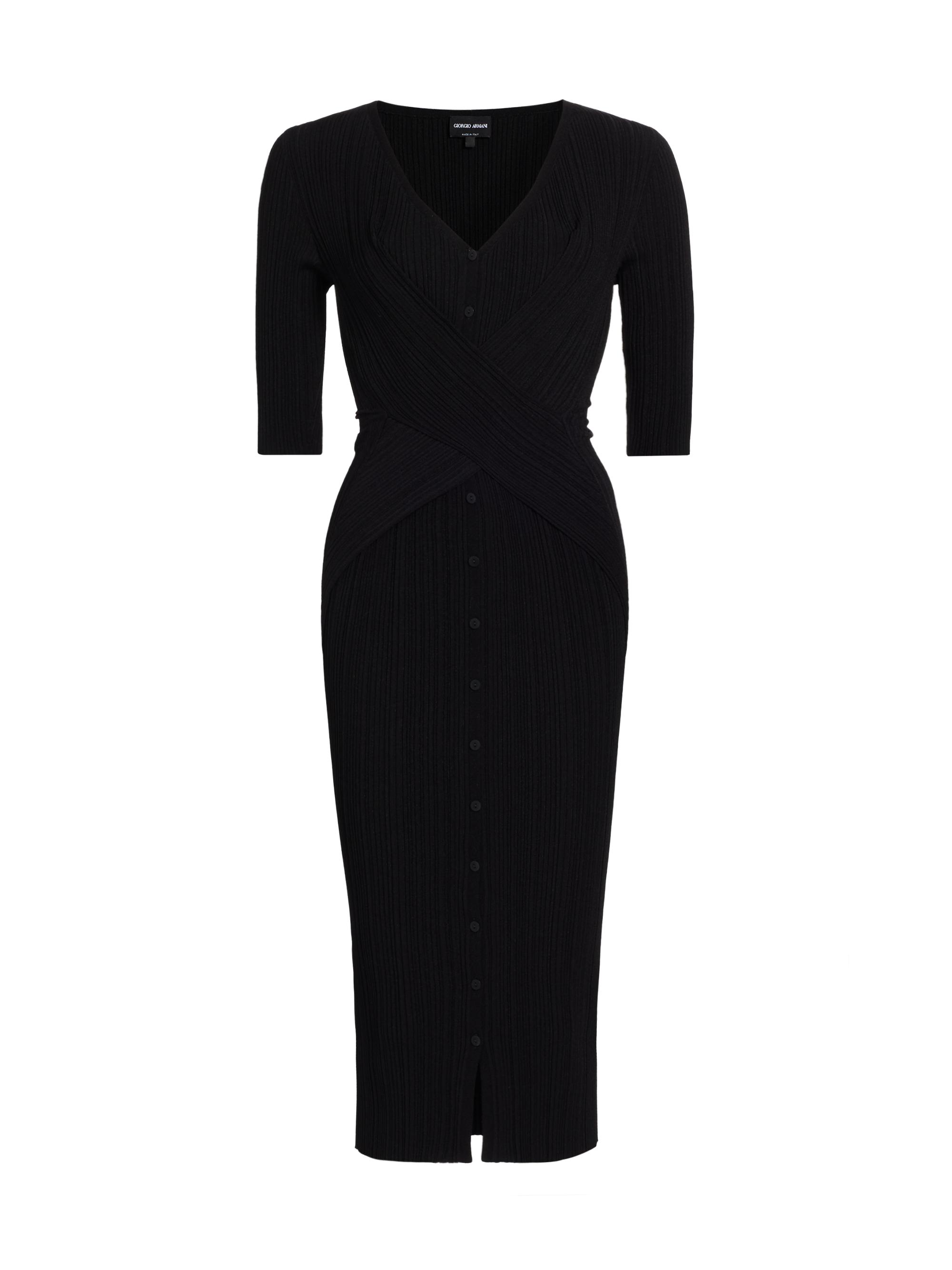 Giorgio Armani Women's Rib-Knit Buttoned Midi-Dress - Black