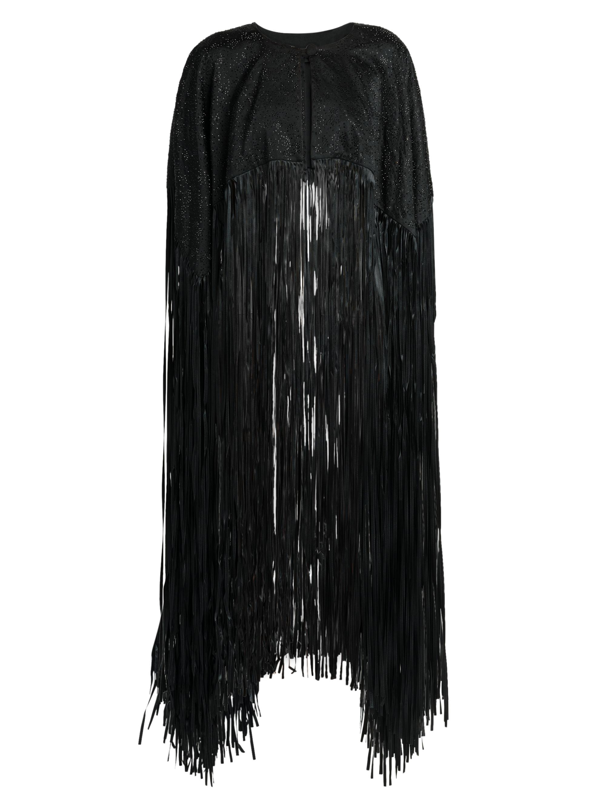 Giorgio Armani Women's Floor-Length Fringe Silk Cape - Black