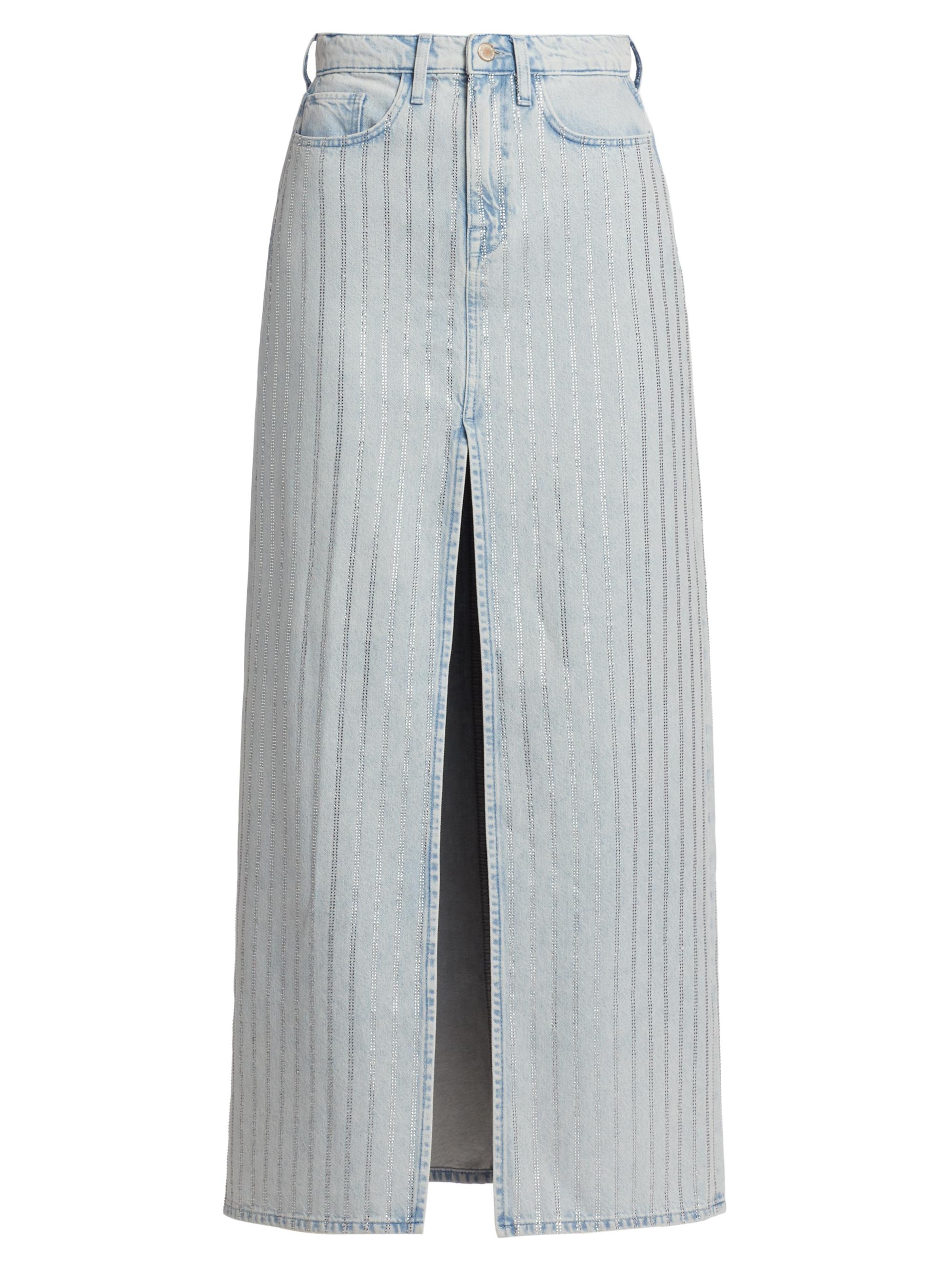 Triarchy Women's Ms. Sofiane Crystal-Embellished Denim Skirt - Light Indigo Crystal Stripe