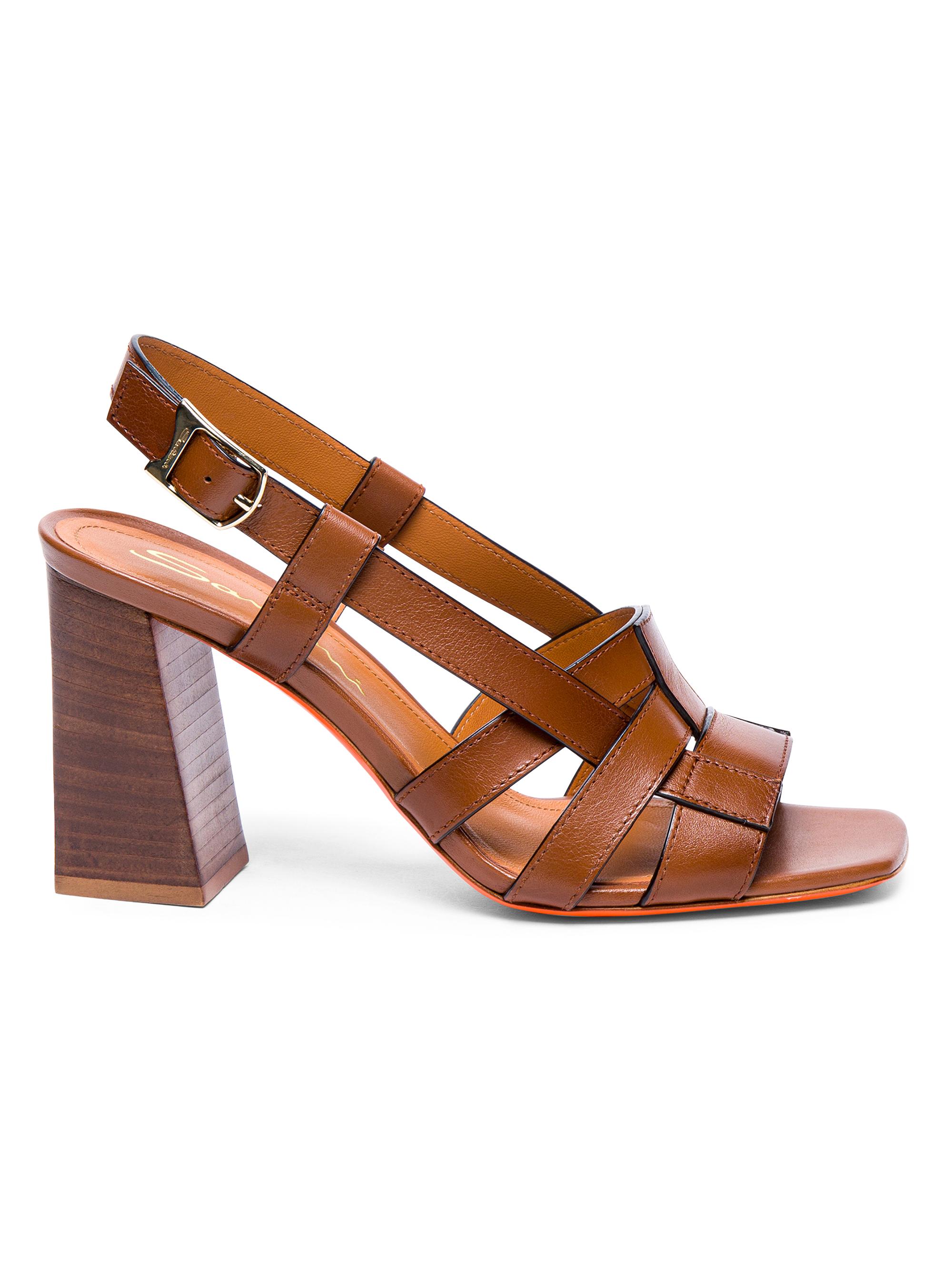 Santoni Women's 5MM Leather Block-Heel Sandals - Light Brown