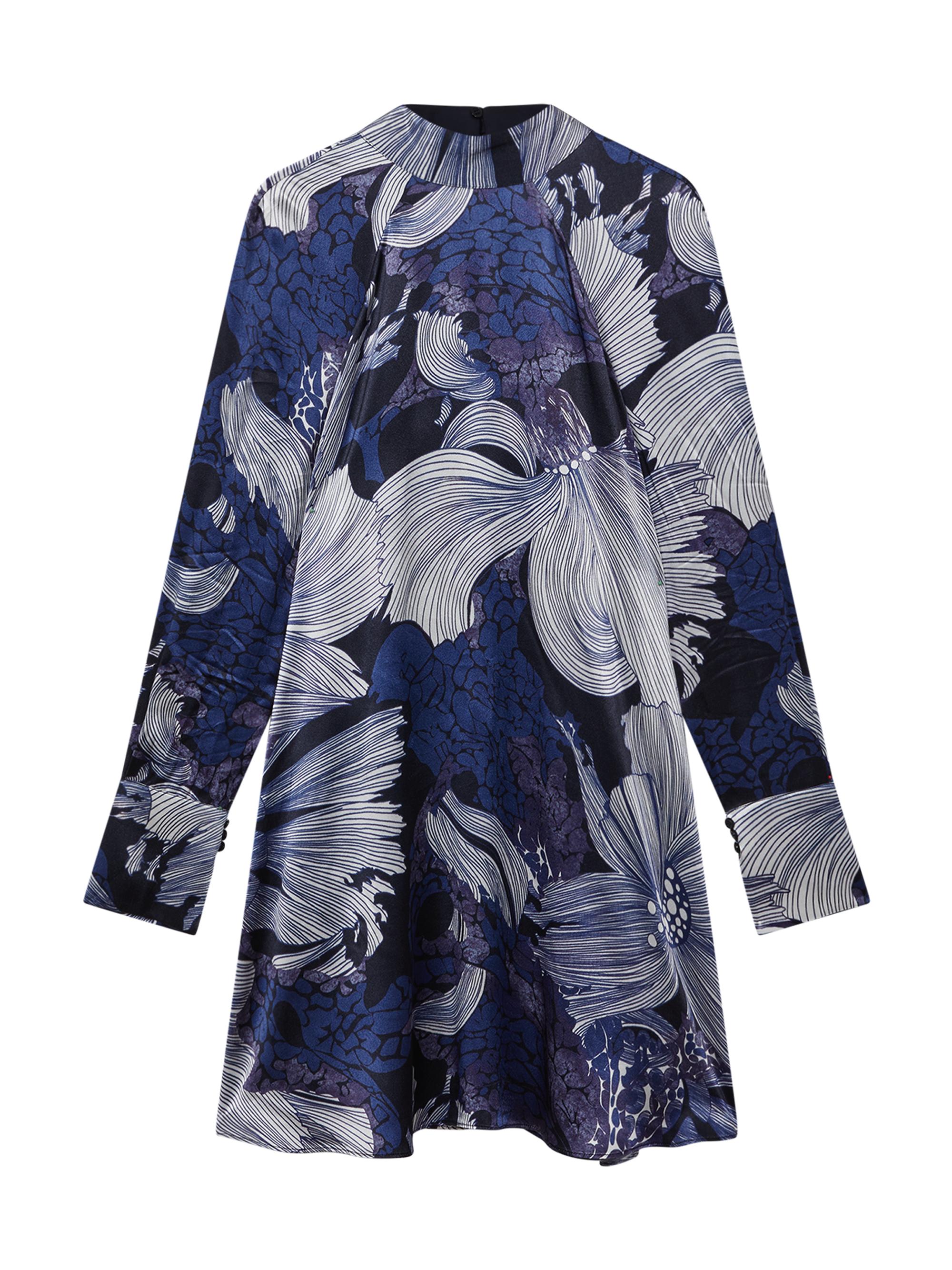 Reiss Women's Thea Floral Long-Sleeve Minidress - Blue White