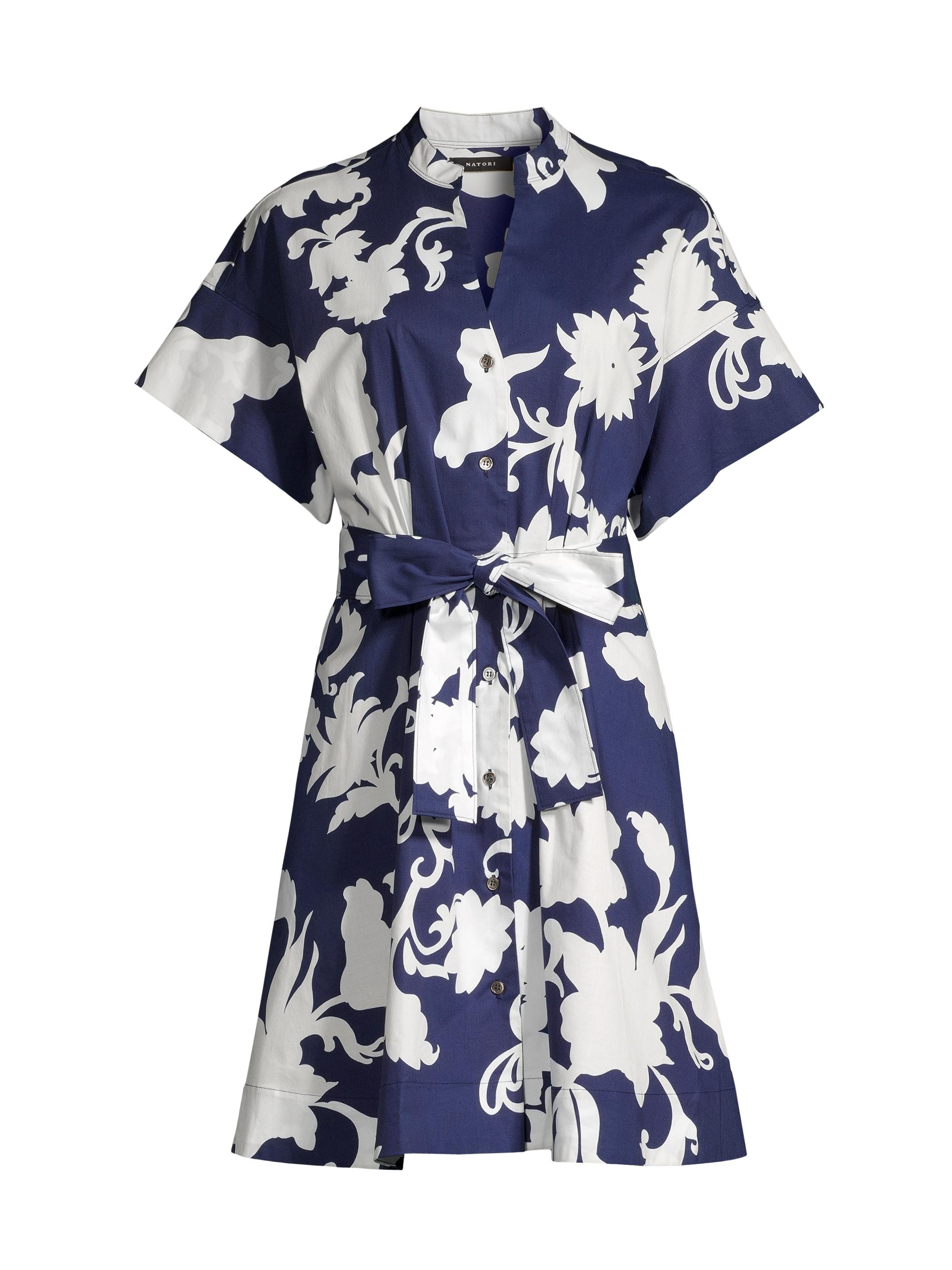 Natori Women's Casablanca Belted Floral Cotton Poplin Shirtdress - Midnight
