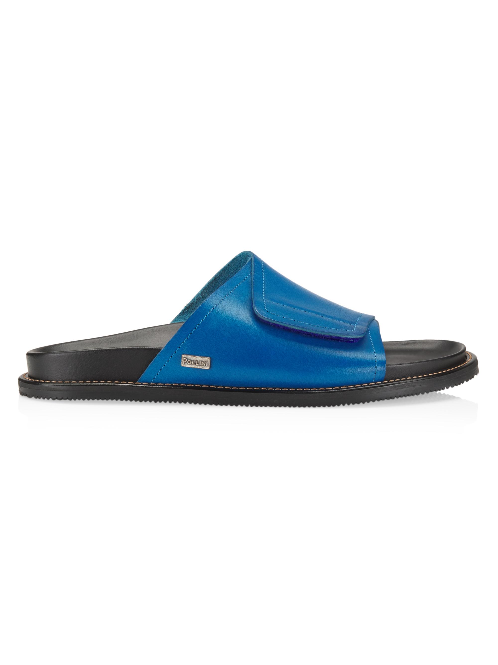 Pollini Men's Natural Feeling Leather Slides - Light Blue  Sandals