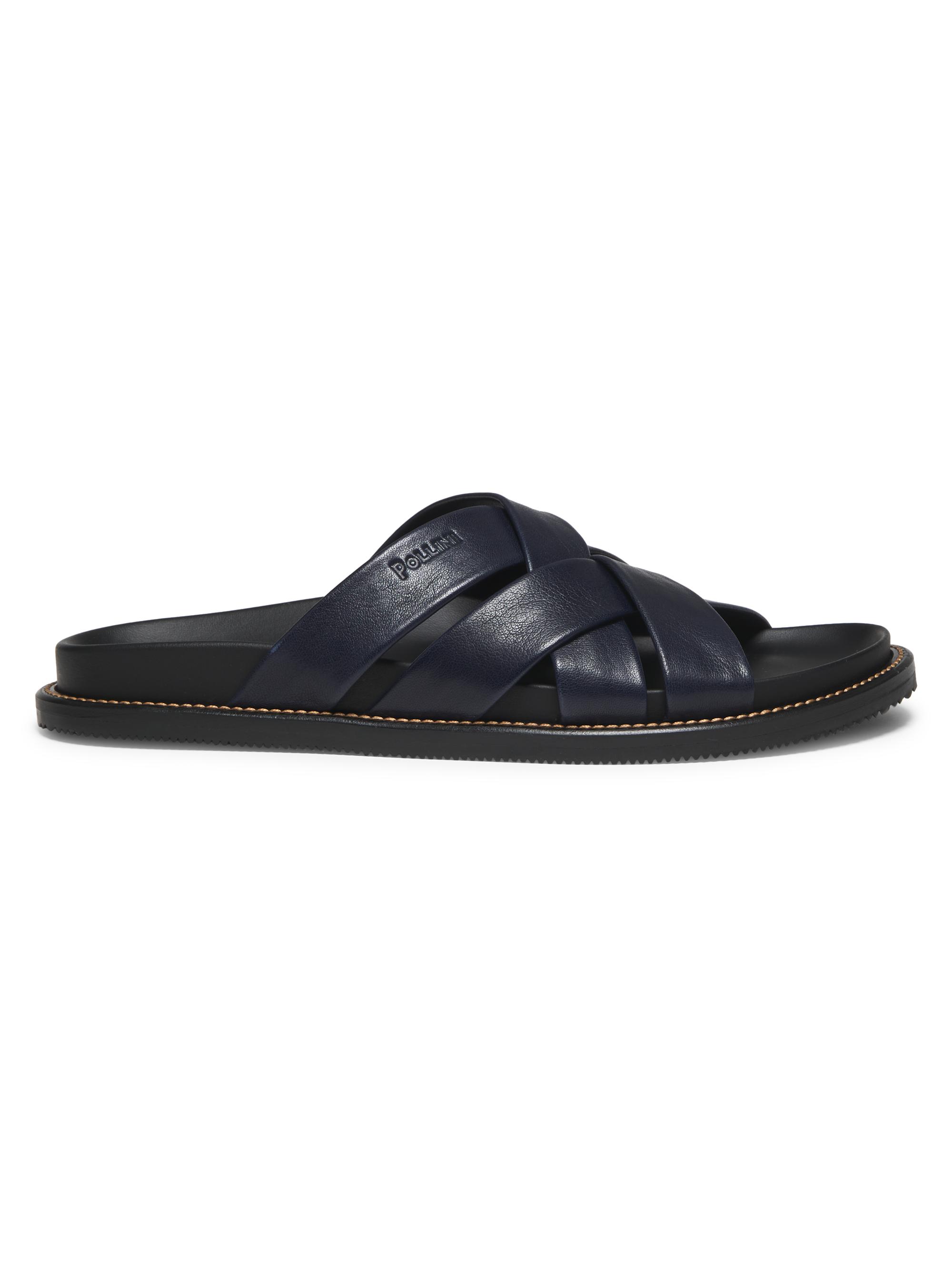 Pollini Men's Natural Feeling Multi Strap Leather Sandals - Navy Blue