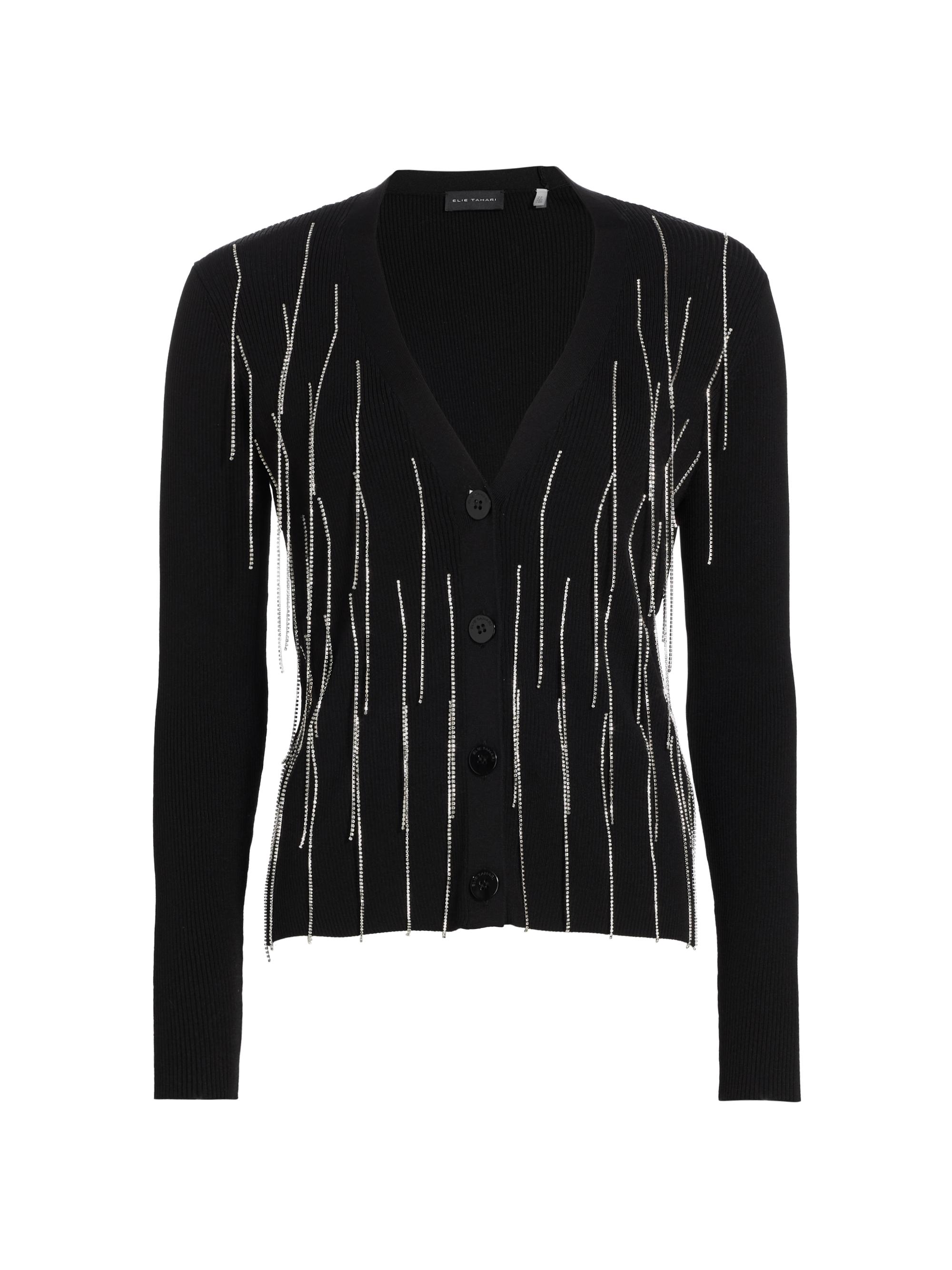 Elie Tahari Women's The Brittany Rhinestone Cardigan - Noir