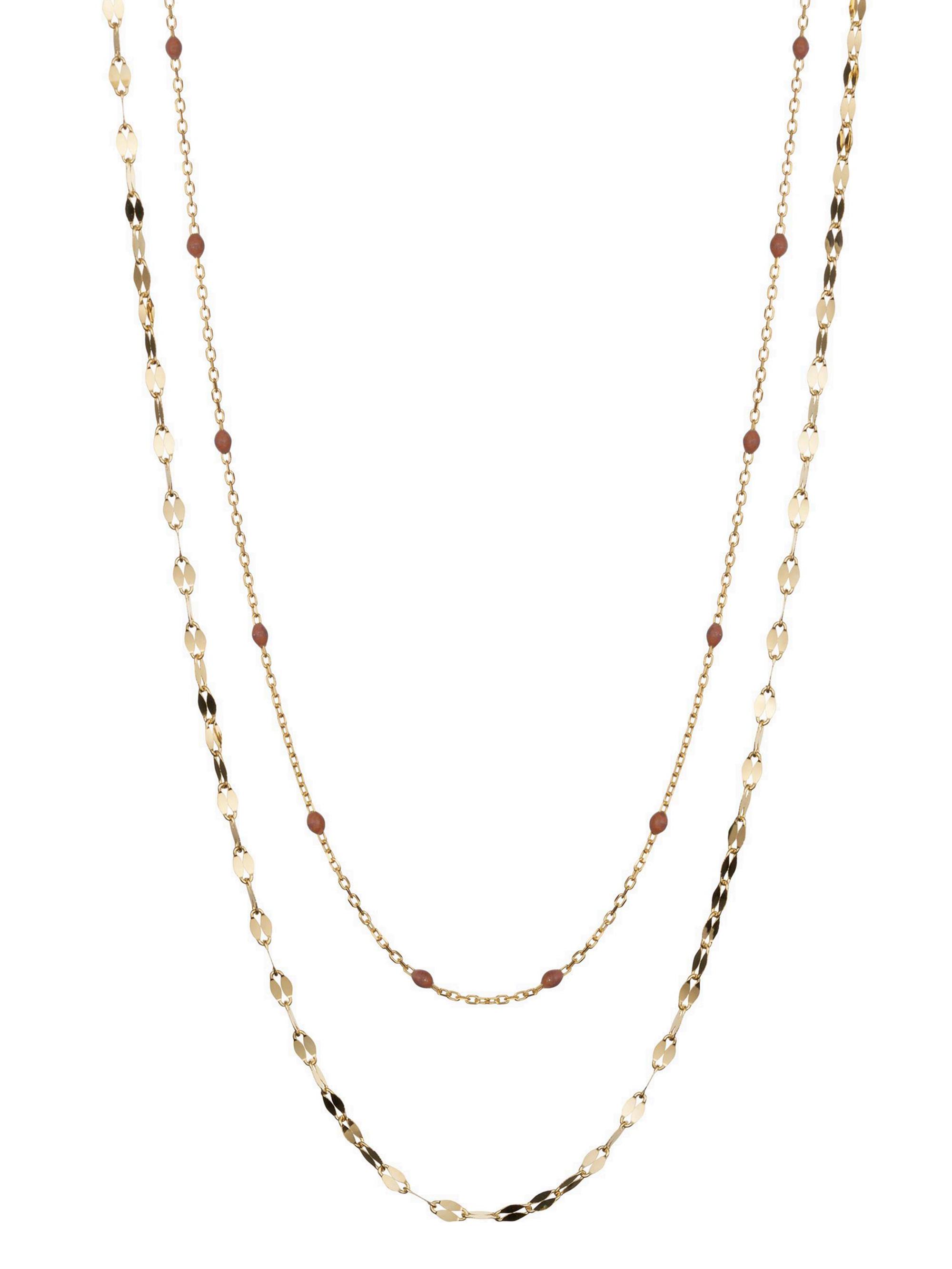 Oradina Women's 14K Yellow Gold Beaded Cabaret Necklace - Brown