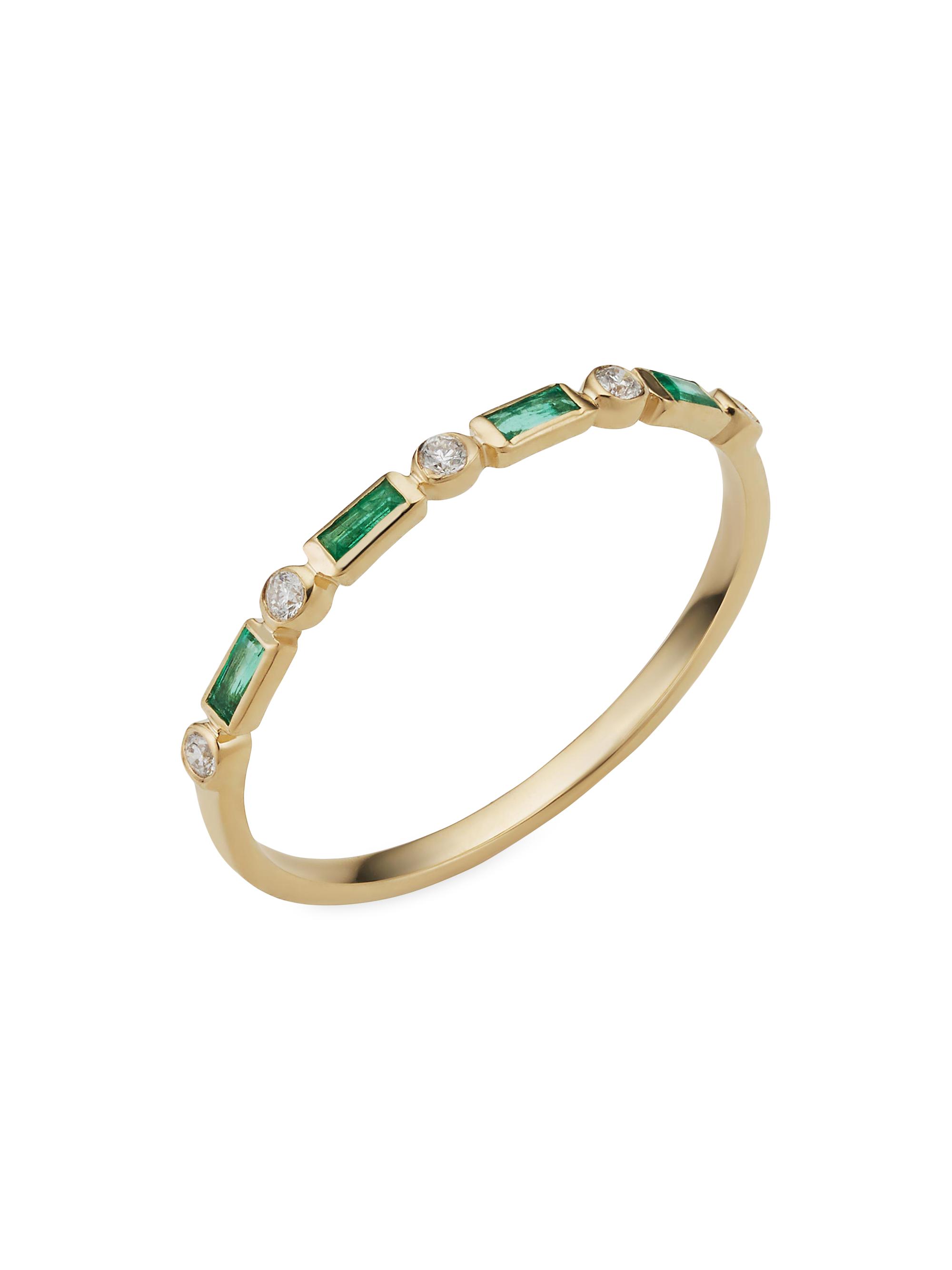 Oradina Women's 14K Yellow Gold Crown Jewels Emerald Diamond Ring - Yellow Gold