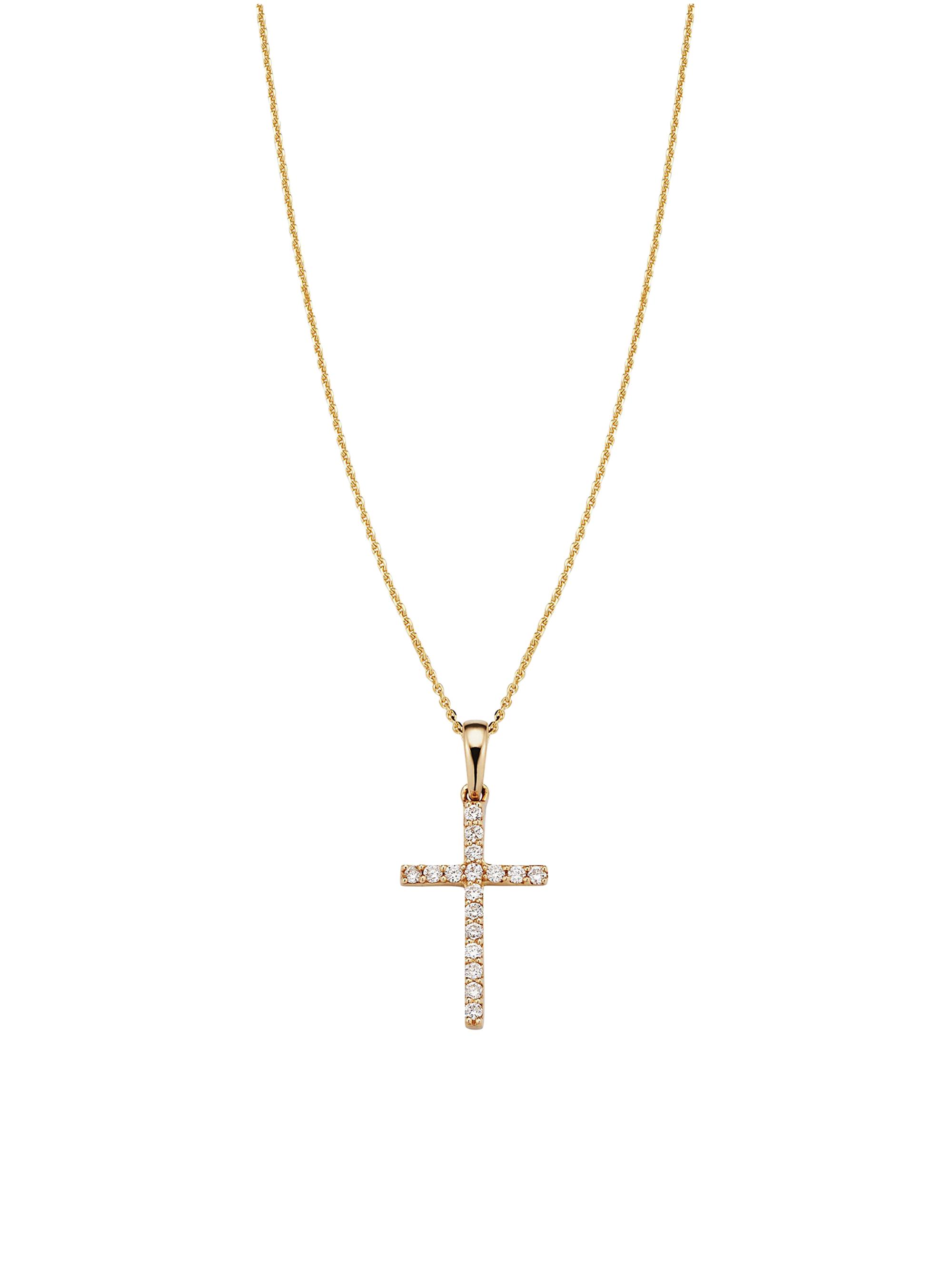 Oradina Women's 14K Yellow Gold Faith Diamond Cross Pendant Necklace - Yellow Gold
