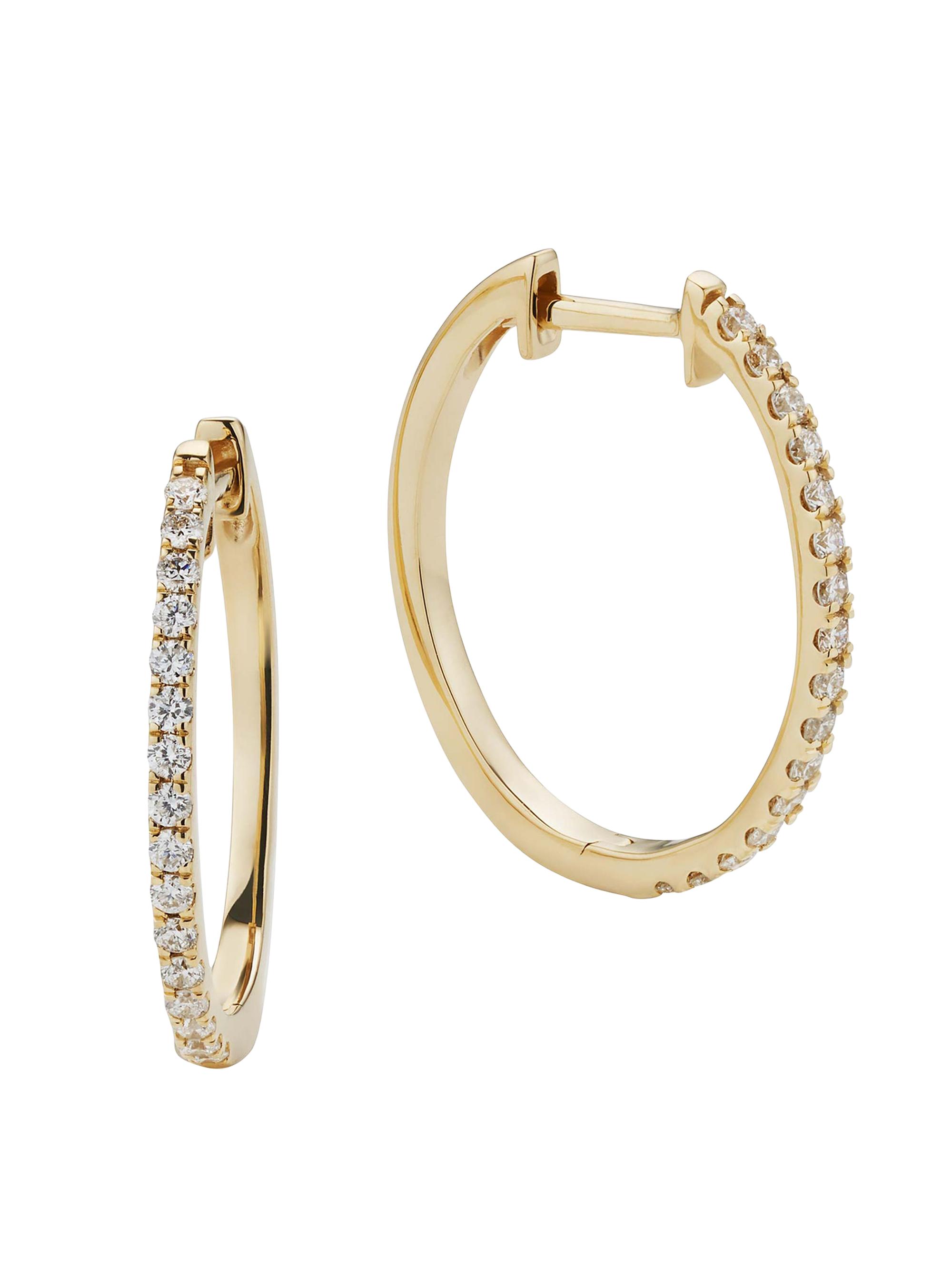 Oradina Women's 14K Yellow Gold Shine Bright  Diamond Hoops - Yellow Gold