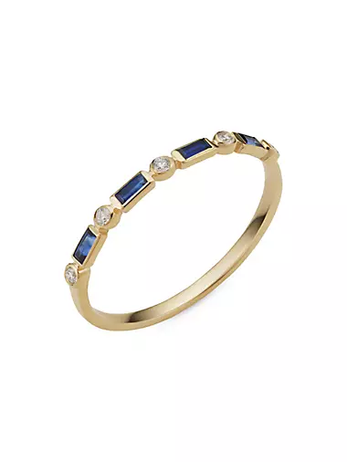 14K Yellow Gold Crown Jewels Sapphire Diamond Ring