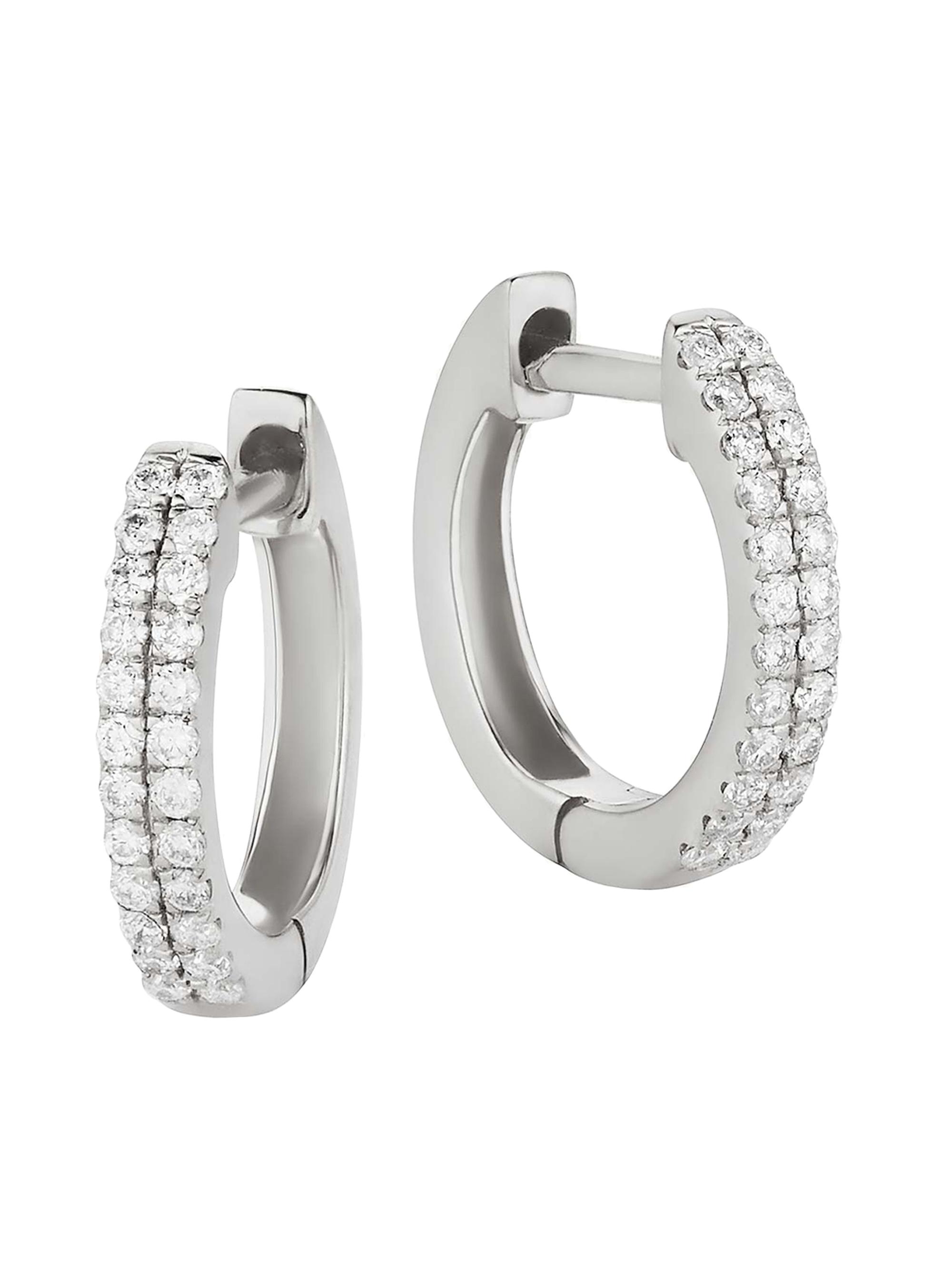 Oradina Women's 14K White Gold Twin Row Diamond Mini Hoops - White Gold